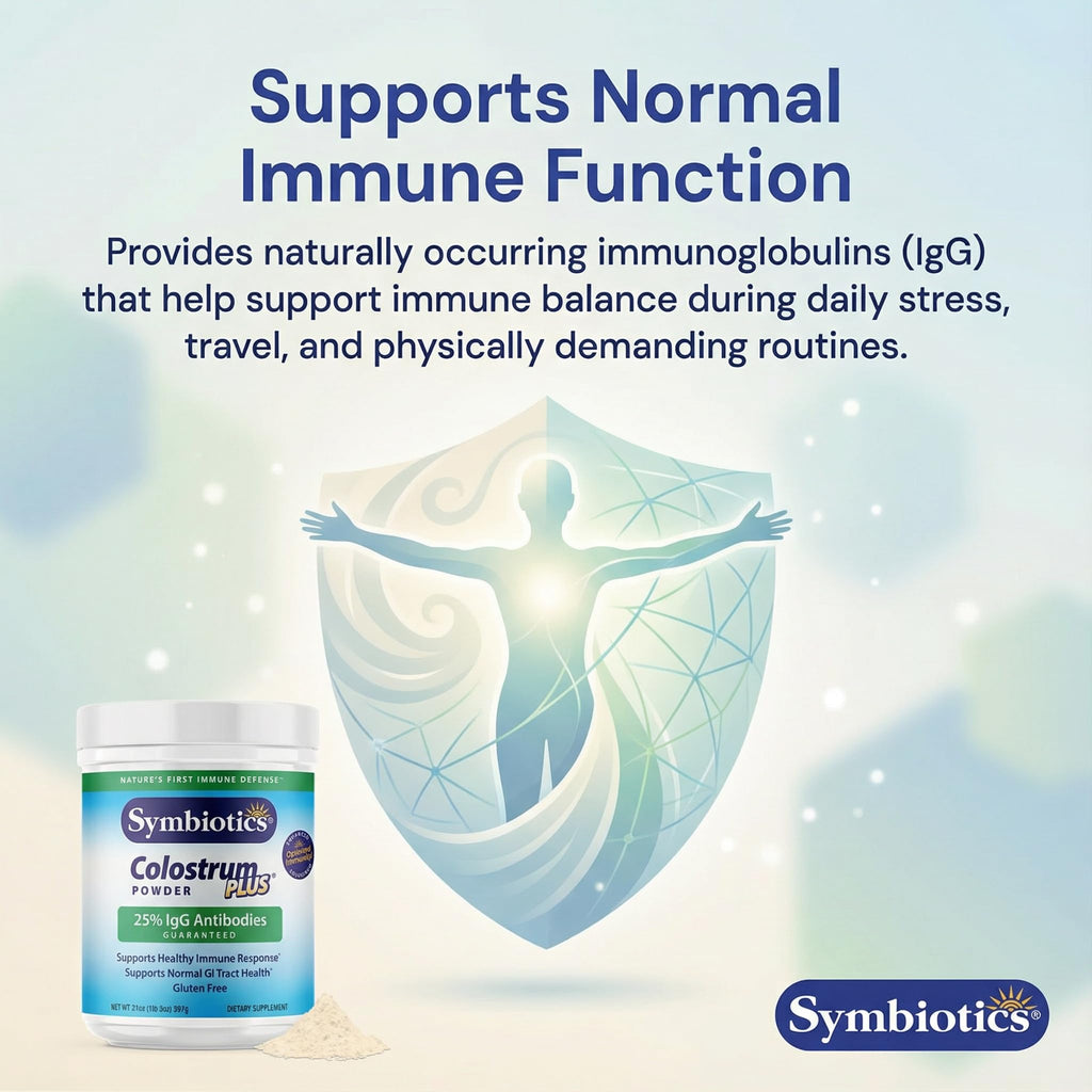Symbiotics Colostrum Plus Powder 2.25 oz – Immune & Muscle Recovery Support, 25% IgG Immunoglobulins, Gut Health & Training Resilience, Unflavored, Gluten Free - 2.25 oz - TrustMedUSA