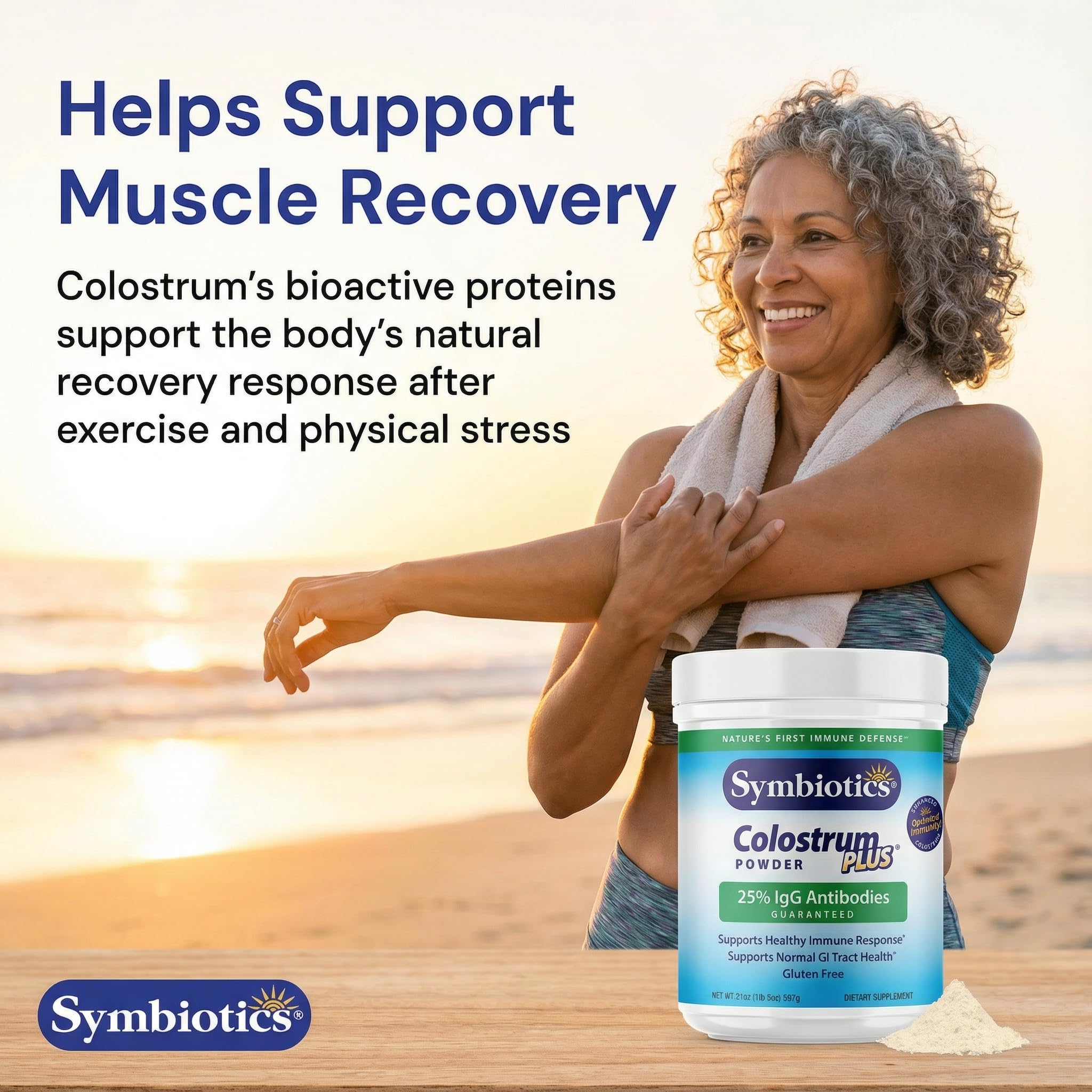 Symbiotics Colostrum Plus Powder 2.25 oz – Immune & Muscle Recovery Support, 25% IgG Immunoglobulins, Gut Health & Training Resilience, Unflavored, Gluten Free - 2.25 oz - TrustMedUSA