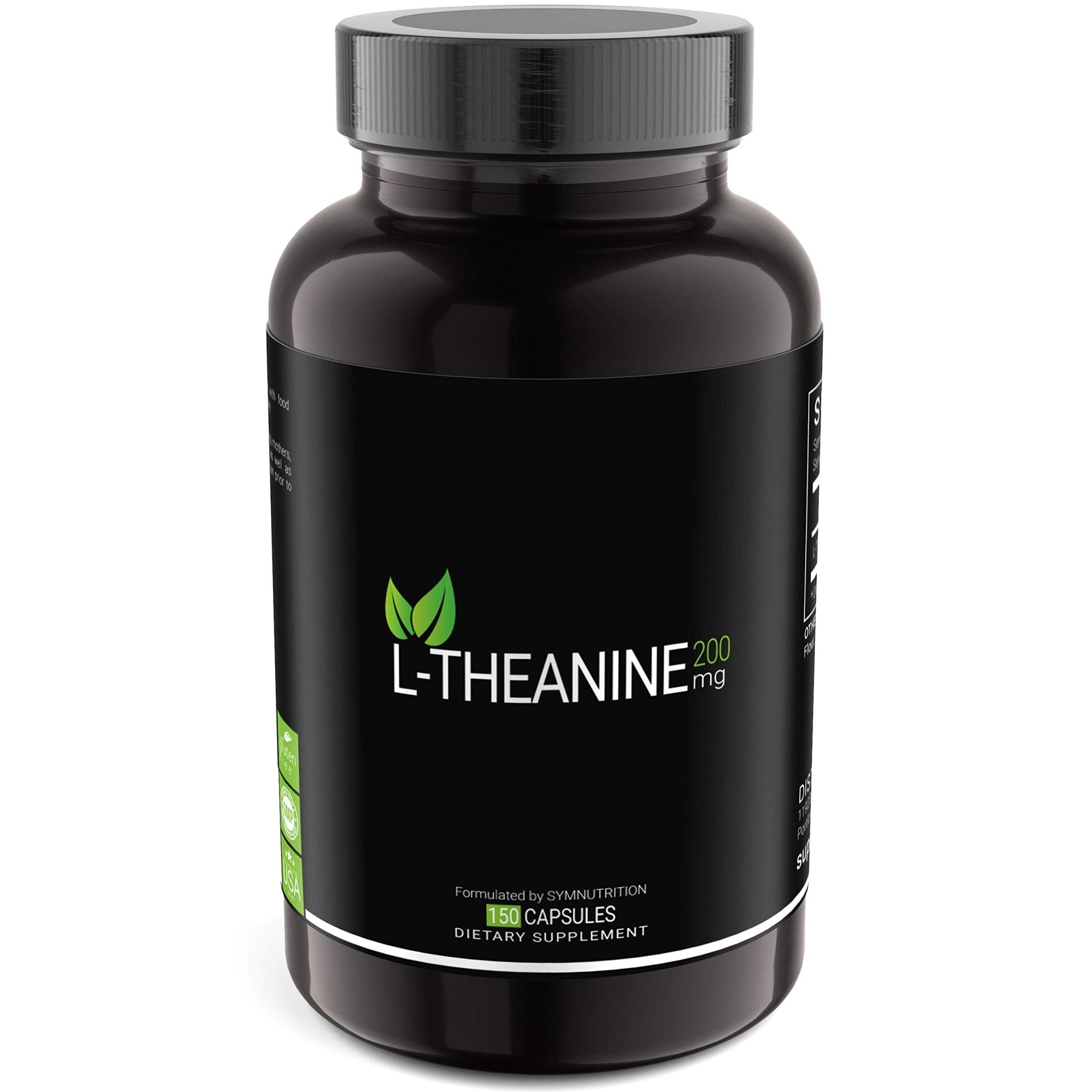 SYMNUTRITION L-Theanine 200mg — 150 Count (V-Capsules) / 150 Servings Manufactured in a cGMP-Registered Facility in USA; Non-GMO, Vegan & Gluten Free - TrustMedUSA