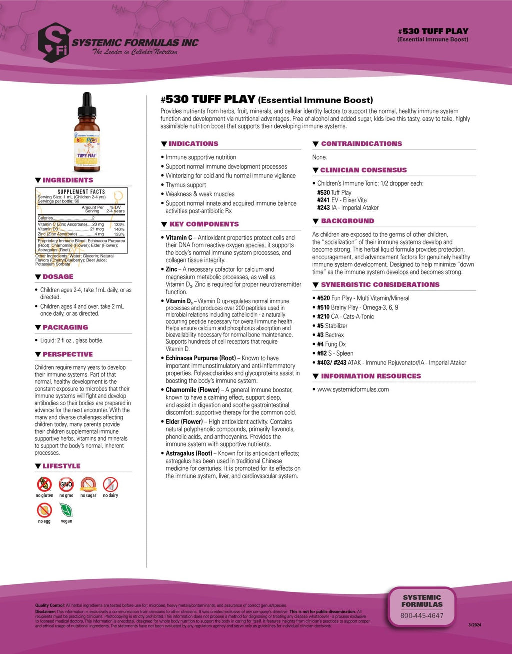 Systemic Formulas Tuff Play Kids Immune Support Supplement, 2 Fl Oz, with Vitamins C, D3 and Zinc 530 - TrustMedUSA