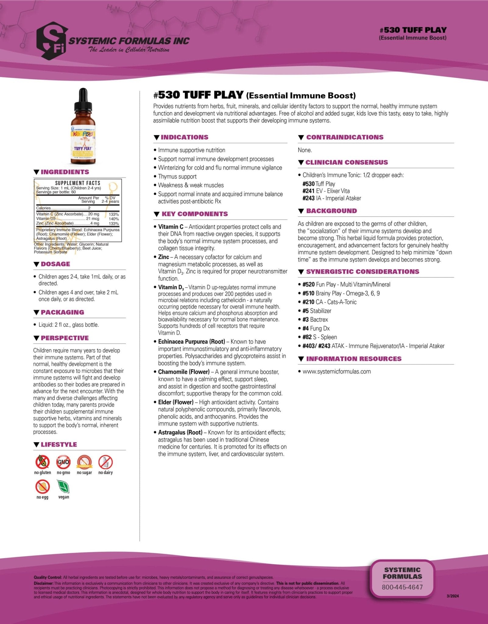 Systemic Formulas Tuff Play Kids Immune Support Supplement, 2 Fl Oz, with Vitamins C, D3 and Zinc 530 - TrustMedUSA