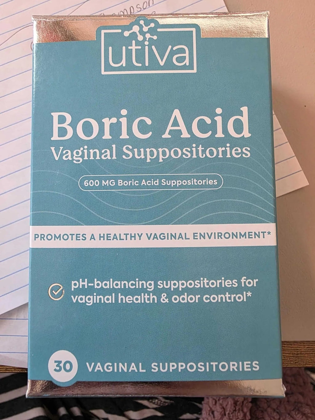 Szio+ Utiva Boric Acid Suppositories for Women - pH Balance - Feminine Care - 600mg Boric Acid to Lower pH and Support Vaginal Health, BV Treatment for Women, 30 Vaginal Suppositories - TrustMedUSA