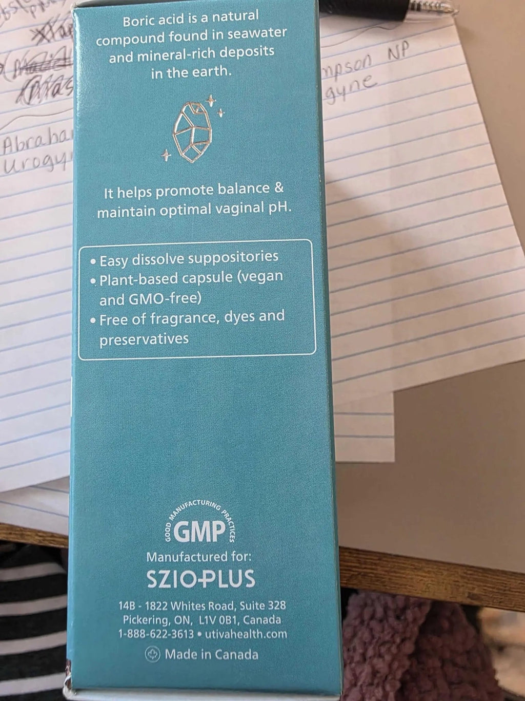 Szio+ Utiva Boric Acid Suppositories for Women - pH Balance - Feminine Care - 600mg Boric Acid to Lower pH and Support Vaginal Health, BV Treatment for Women, 30 Vaginal Suppositories - TrustMedUSA