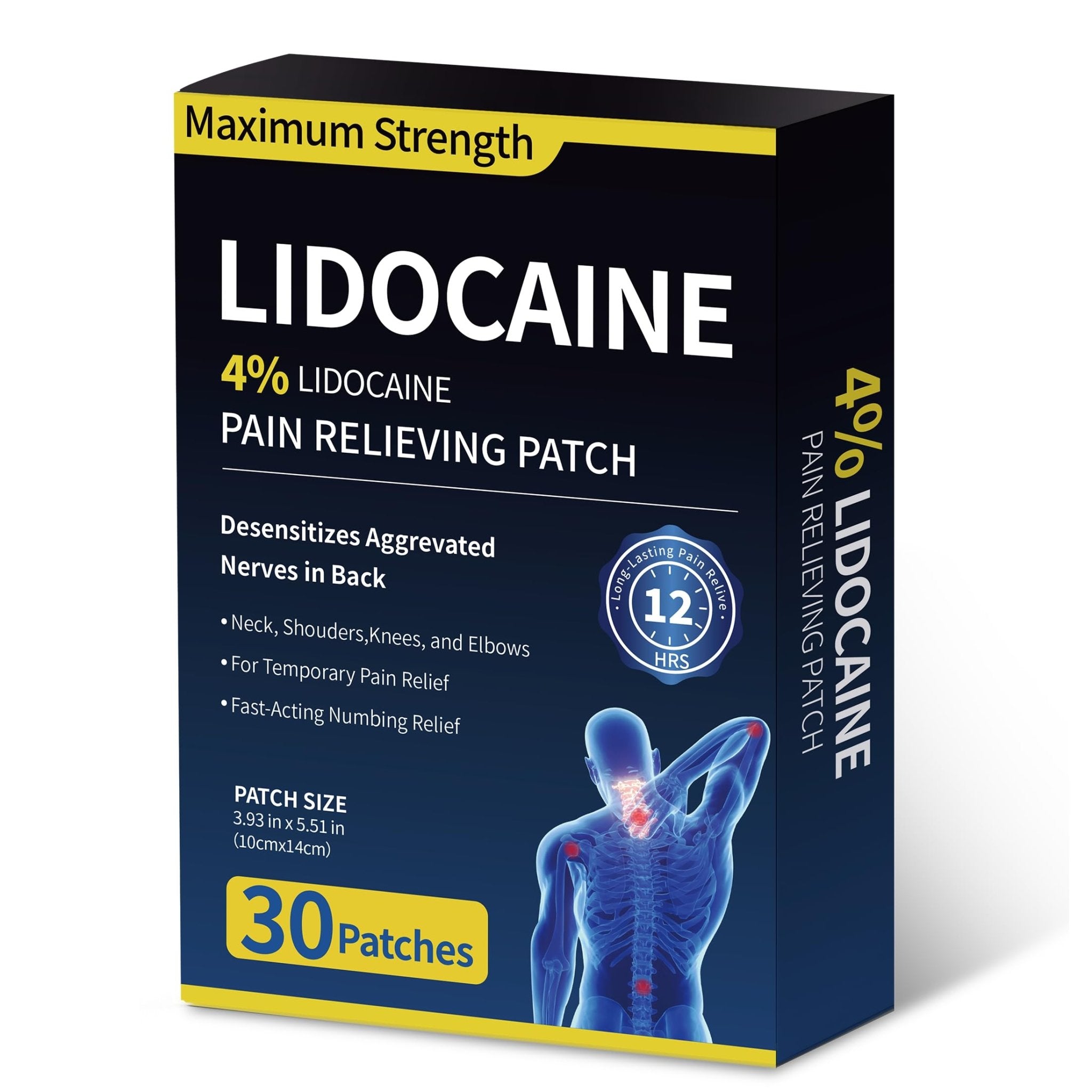 SZLGANG 4% Lidocaine Pain Relief Patches - (Large, 30, Count) Maximum Strength Relief for Back, Neck, Shoulder, Joint & Muscle Pain, 3.9”x 5.5”-03CCD - TrustMedUSA