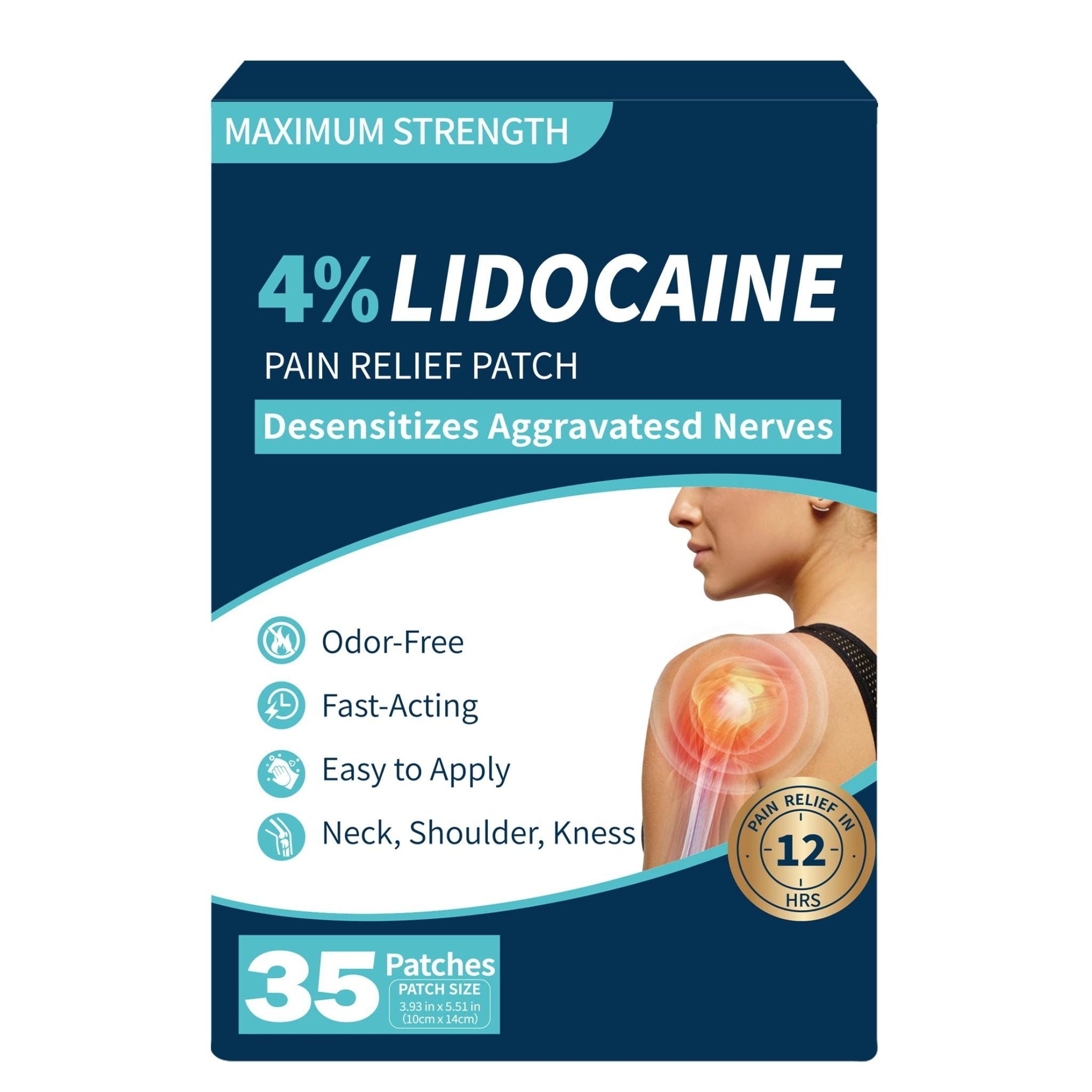 SZLGANG 4% Lidocaine Pain Relief Patches - (Large, 35, Count) Maximum Strength Relief for Back, Neck, Shoulder, Joint & Muscle Pain, 3.9”x 5.5”-03277 - TrustMedUSA