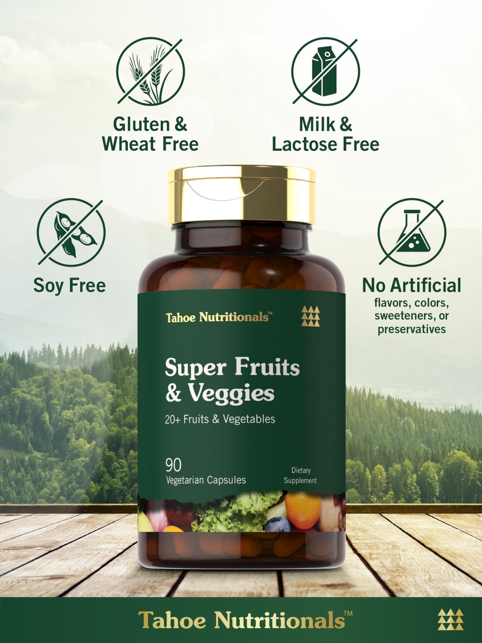 Tahoe Nutritionals Super Fruits and Veggies Capsules | 90 Count | Vegetarian, Non-GMO and Gluten Free Supplement - TrustMedUSA