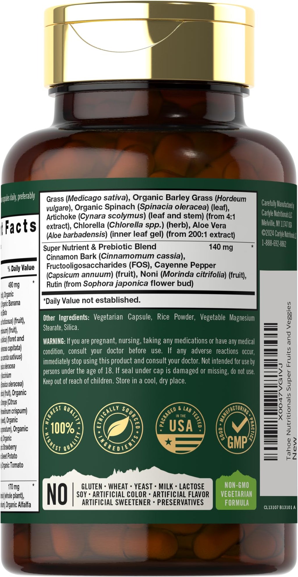 Tahoe Nutritionals Super Fruits and Veggies Capsules | 90 Count | Vegetarian, Non-GMO and Gluten Free Supplement - TrustMedUSA
