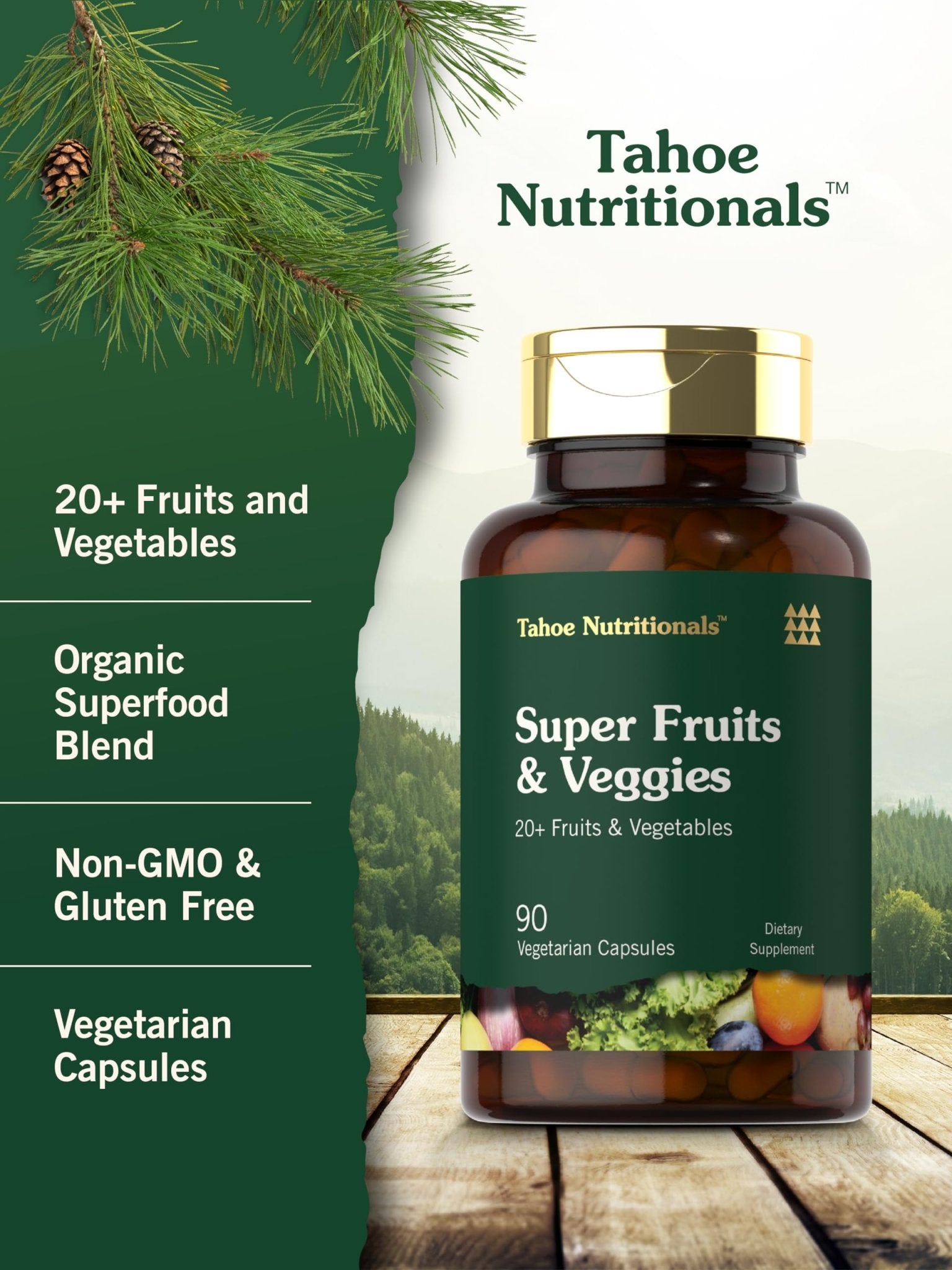Tahoe Nutritionals Super Fruits and Veggies Capsules | 90 Count | Vegetarian, Non-GMO and Gluten Free Supplement - TrustMedUSA