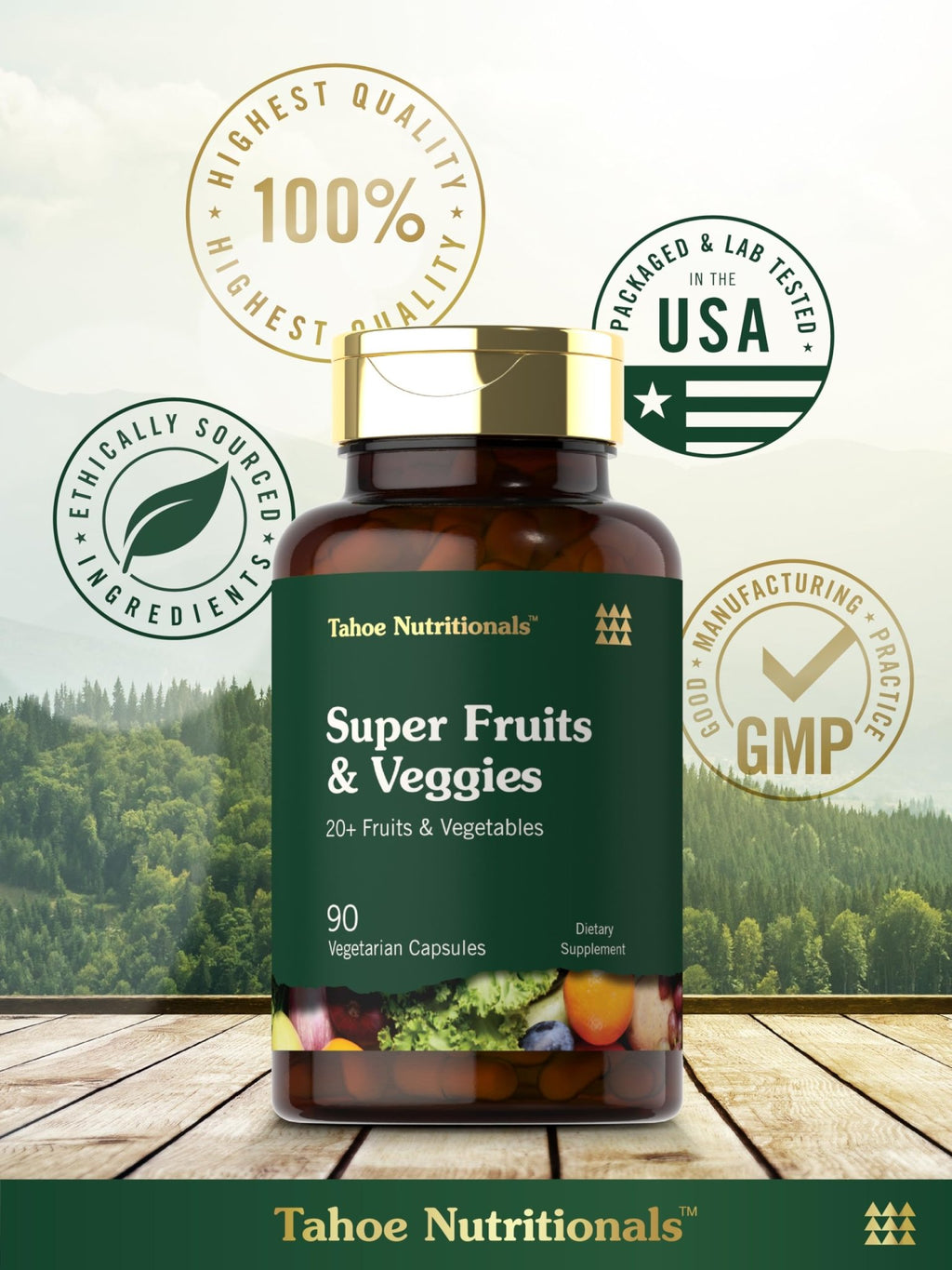 Tahoe Nutritionals Super Fruits and Veggies Capsules | 90 Count | Vegetarian, Non-GMO and Gluten Free Supplement - TrustMedUSA