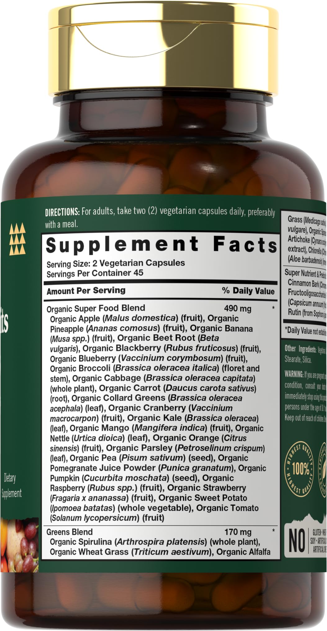 Tahoe Nutritionals Super Fruits and Veggies Capsules | 90 Count | Vegetarian, Non-GMO and Gluten Free Supplement - TrustMedUSA