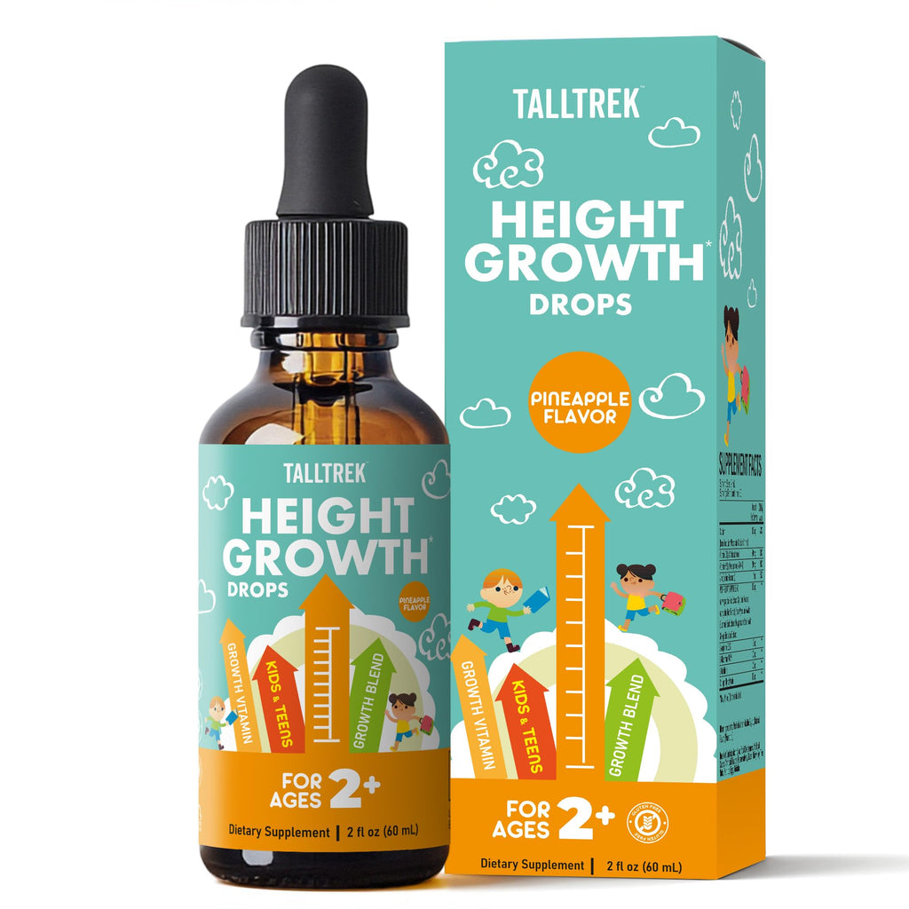 TallTrek Height Growth Supplement Drops for Kids - Teens Bone Growth Height Increase and Maximizer Immune Health Drops with Vitamins D3 K2 Zinc & Calcium - Gluten Free Vegan Pineapple Flavor - TrustMedUSA