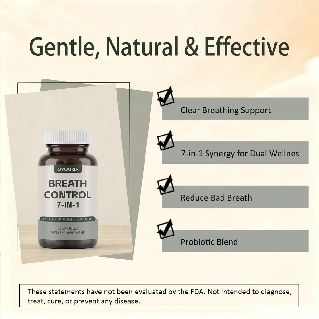 TANSPRESSO ovouria Breath & Gut Balance Capsules - 7-in-1 Formula with Probiotics, Zinc Gluconate & Magnesium Citrate for Fresh Breath, Chronic Halitosis Relief & Digestive Wellness, 60 Count(1pc) - TrustMedUSA