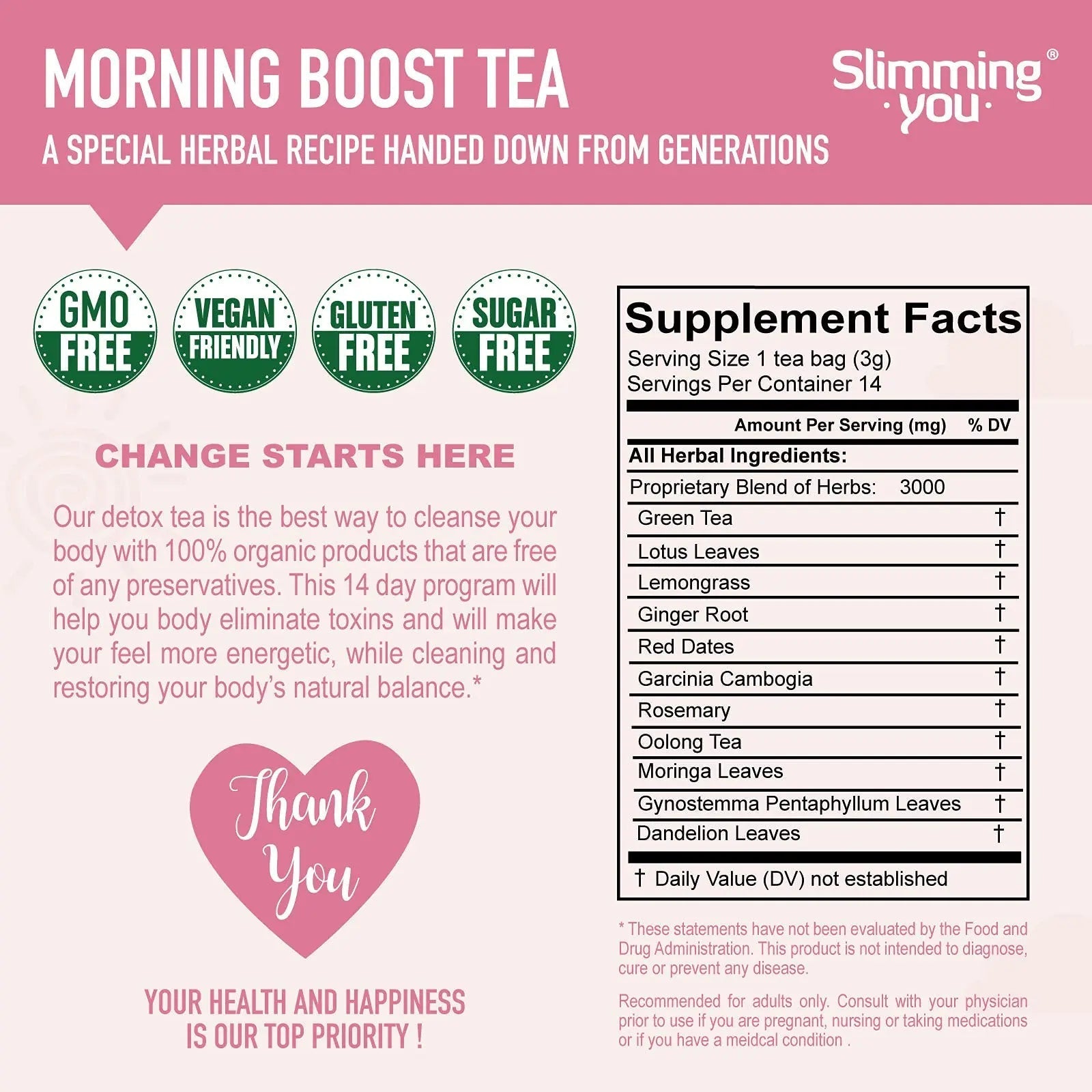 TAOISTEA 14 Day Detox Tea for Weight Loss, Body Cleanse, Metabolism Boost - Morning - TrustMedUSA