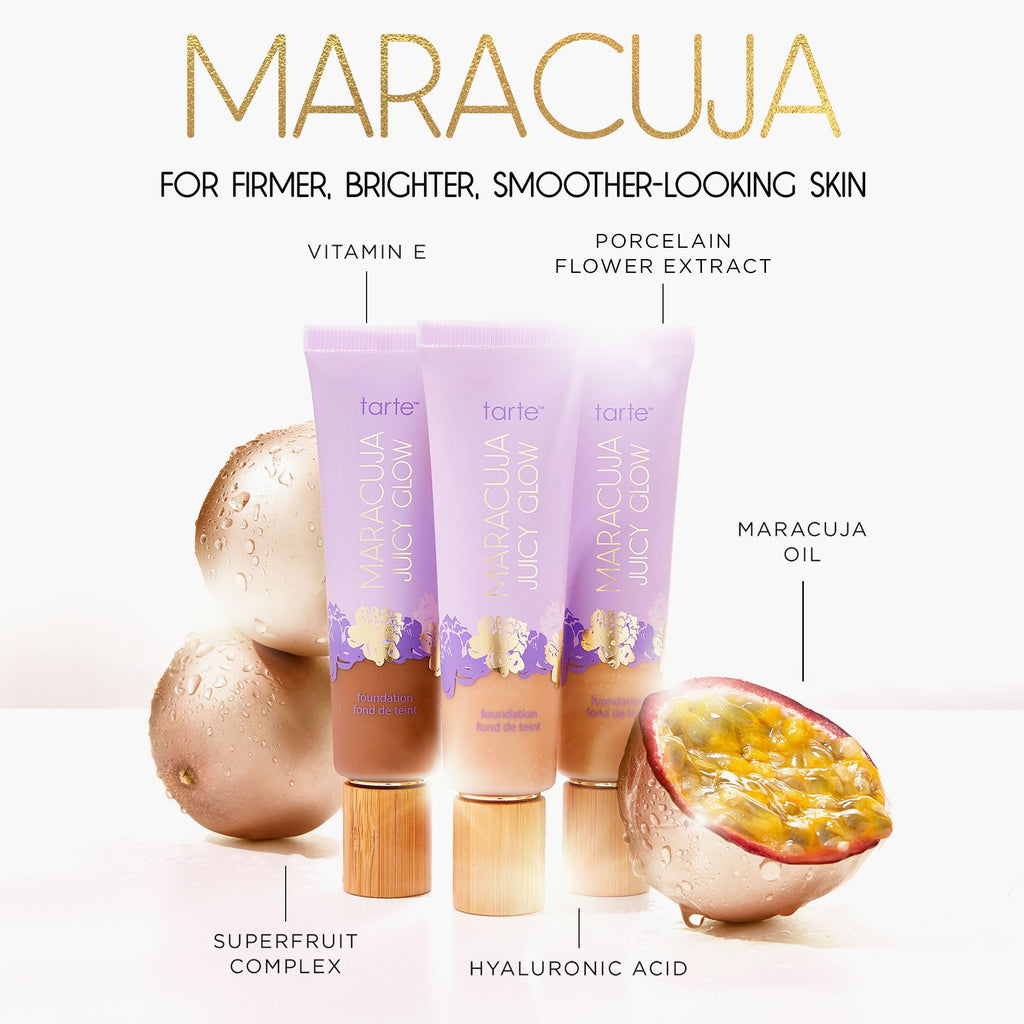 tarte maracuja juicy glow tint – Lightweight Tinted Moisturizer with Hyaluronic Acid for Radiant Skin, Buildable Medium Coverage, Waterproof, Vegan, Cruelty-Free, full size, 48N tan-deep neutral - Maple Wellness Supplements