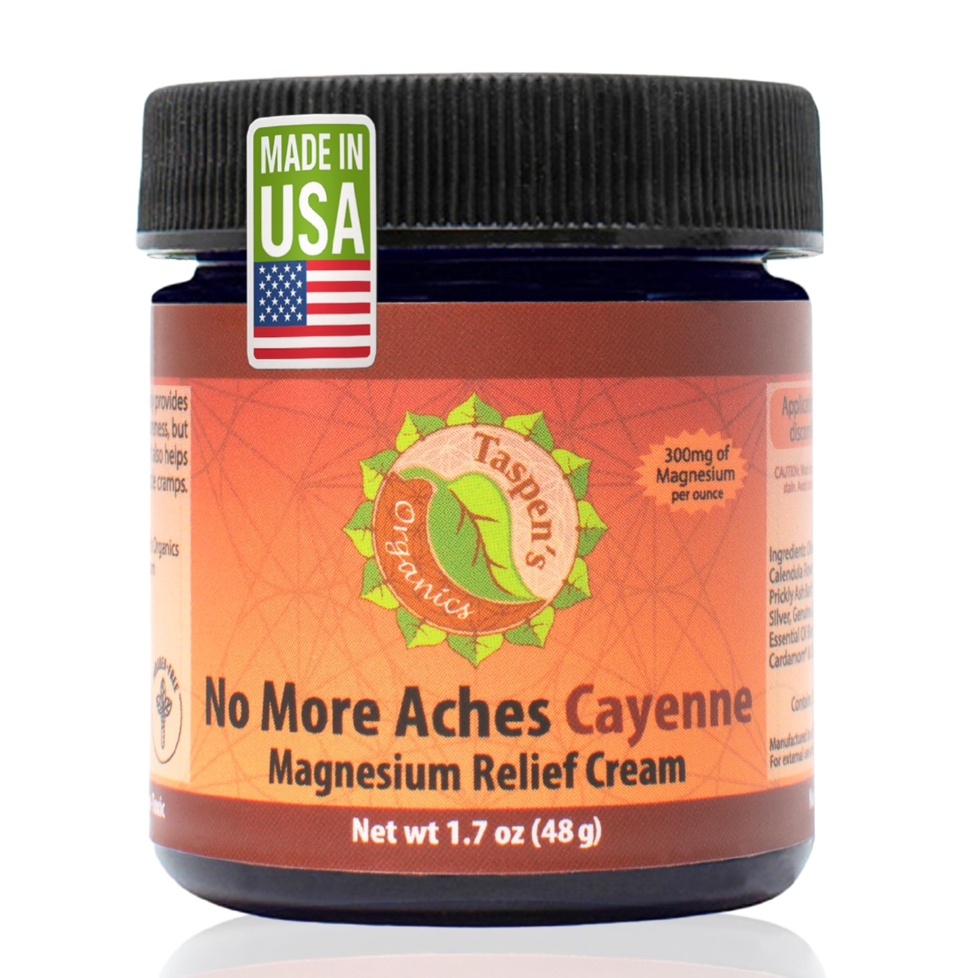 Taspen's Organics Magnesium No More Aches Cayenne Relief Cream – Pain, Tension & Nerve Comfort – Muscle Relief – Warming with Cayenne, Ginger, Arnica & St. John's Wort – Topical Fast Relief (1.7 oz) - TrustMedUSA