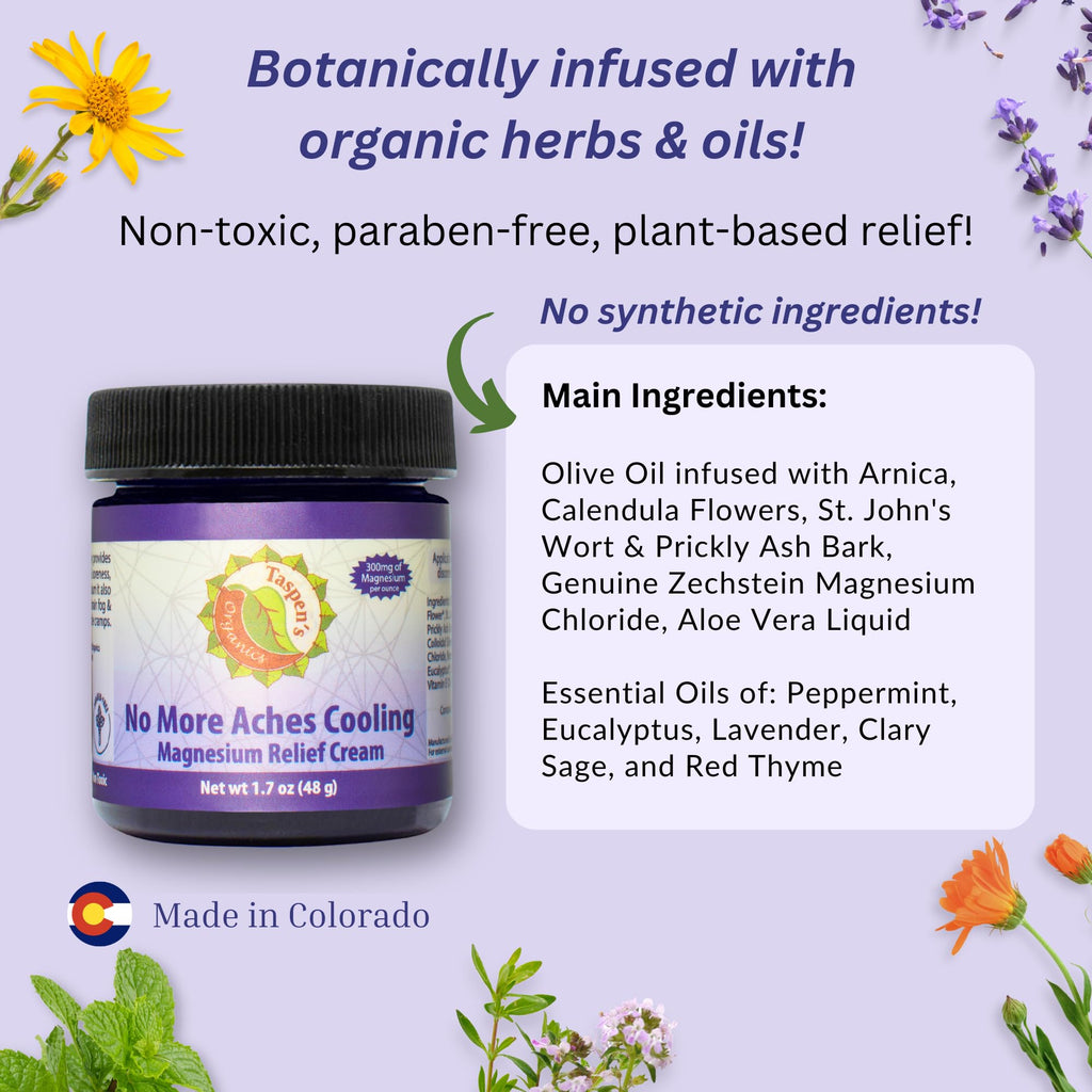 Taspen’s Organics Magnesium No More Aches Cooling Cream – Topical Magnesium Cream for Muscle Relief, Sore Muscles & Post-Workout Recovery with Arnica, Herbs & Essential Oils - TrustMedUSA
