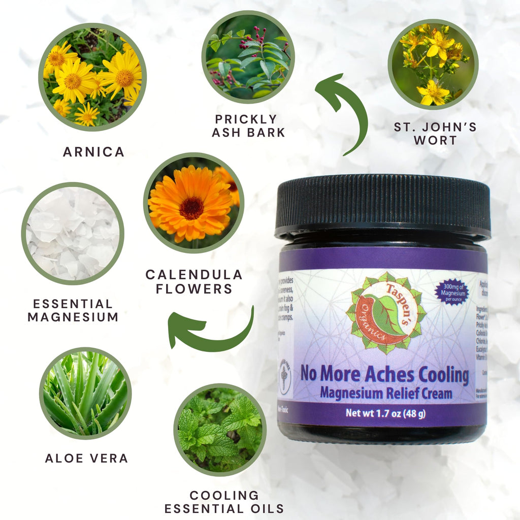 Taspen’s Organics Magnesium No More Aches Cooling Cream – Topical Magnesium Cream for Muscle Relief, Sore Muscles & Post-Workout Recovery with Arnica, Herbs & Essential Oils - TrustMedUSA