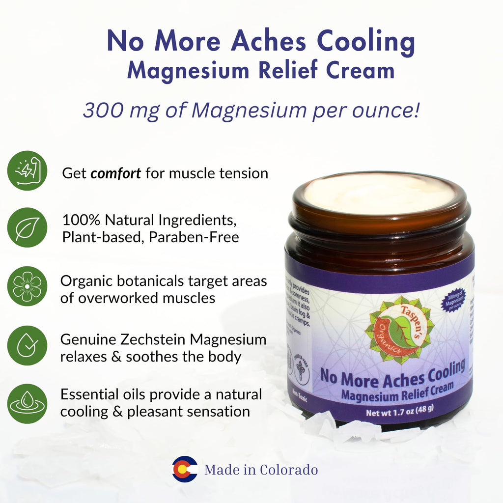 Taspen’s Organics Magnesium No More Aches Cooling Cream – Topical Magnesium Cream for Muscle Relief, Sore Muscles & Post-Workout Recovery with Arnica, Herbs & Essential Oils - TrustMedUSA