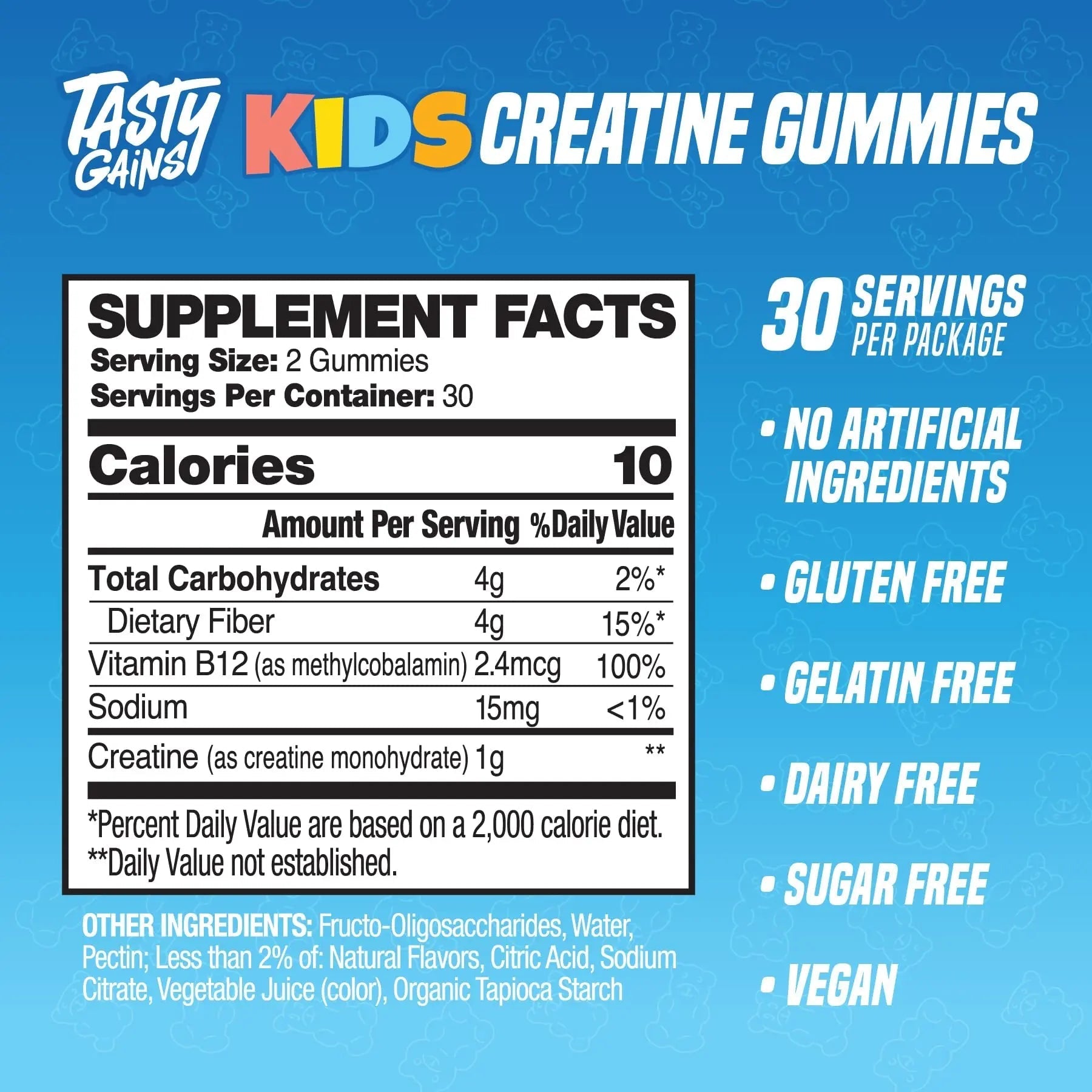 TASTY GAINS Kids & Teen Creatine Gummies with Vitamin B12 for Growth Support, Easy Chew Daily Supplement, Gummy Vitamins for Kids and Teens, Ages 5+ - TrustMedUSA