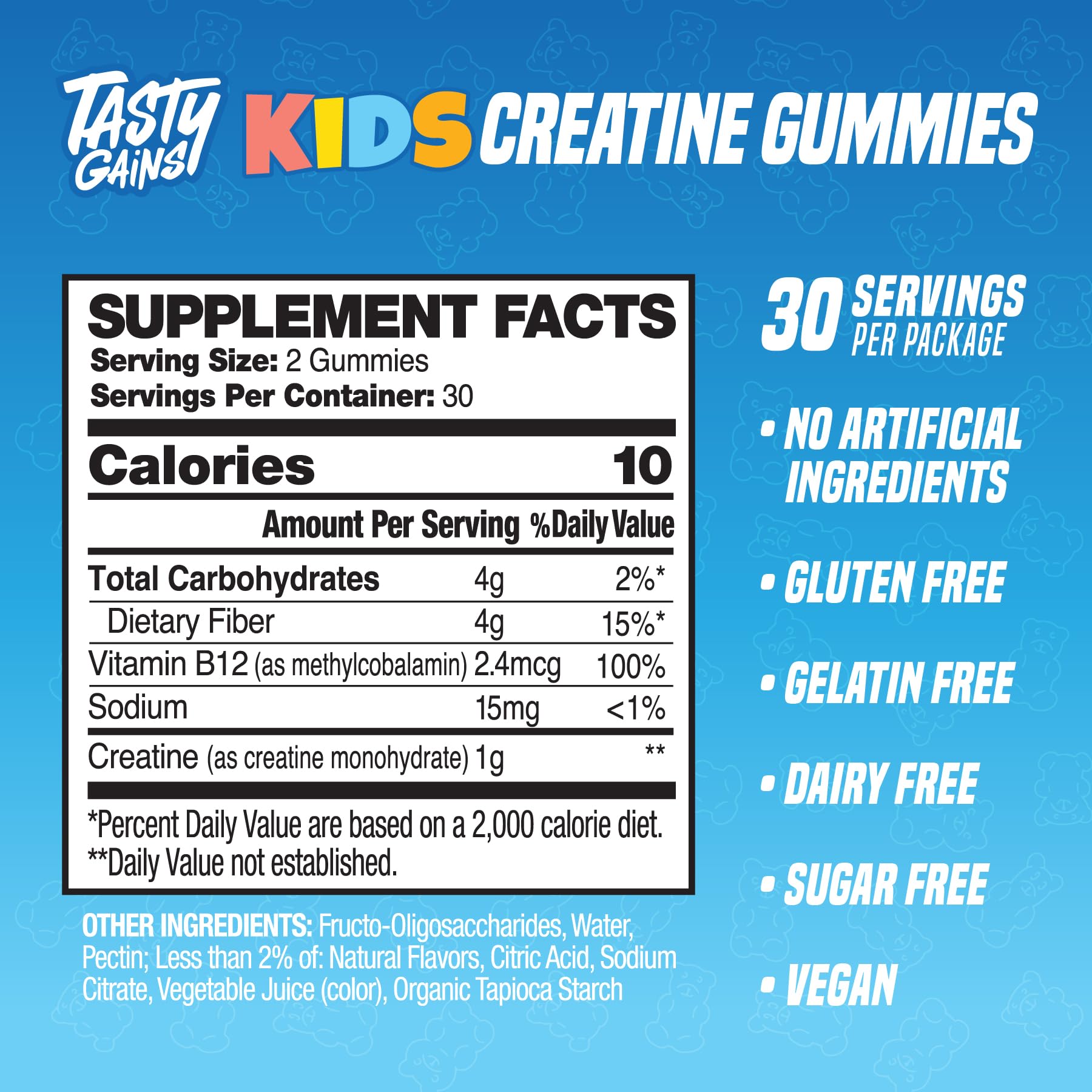 TASTY GAINS Kids & Teen Creatine Gummies with Vitamin B12 for Growth Support, Easy Chew Daily Supplement, Gummy Vitamins for Kids and Teens, Ages 5+ - TrustMedUSA