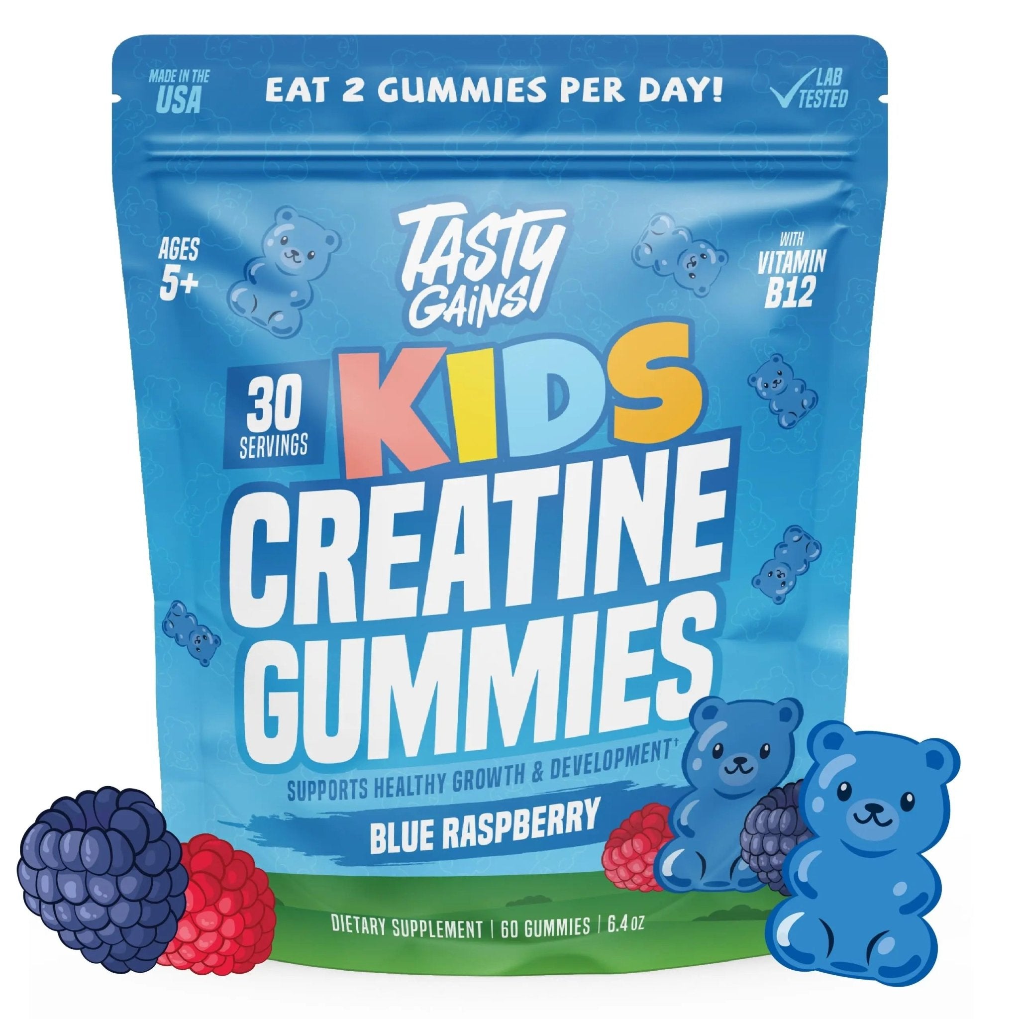 TASTY GAINS Kids & Teen Creatine Gummies with Vitamin B12 for Growth Support, Easy Chew Daily Supplement, Gummy Vitamins for Kids and Teens, Ages 5+ - TrustMedUSA