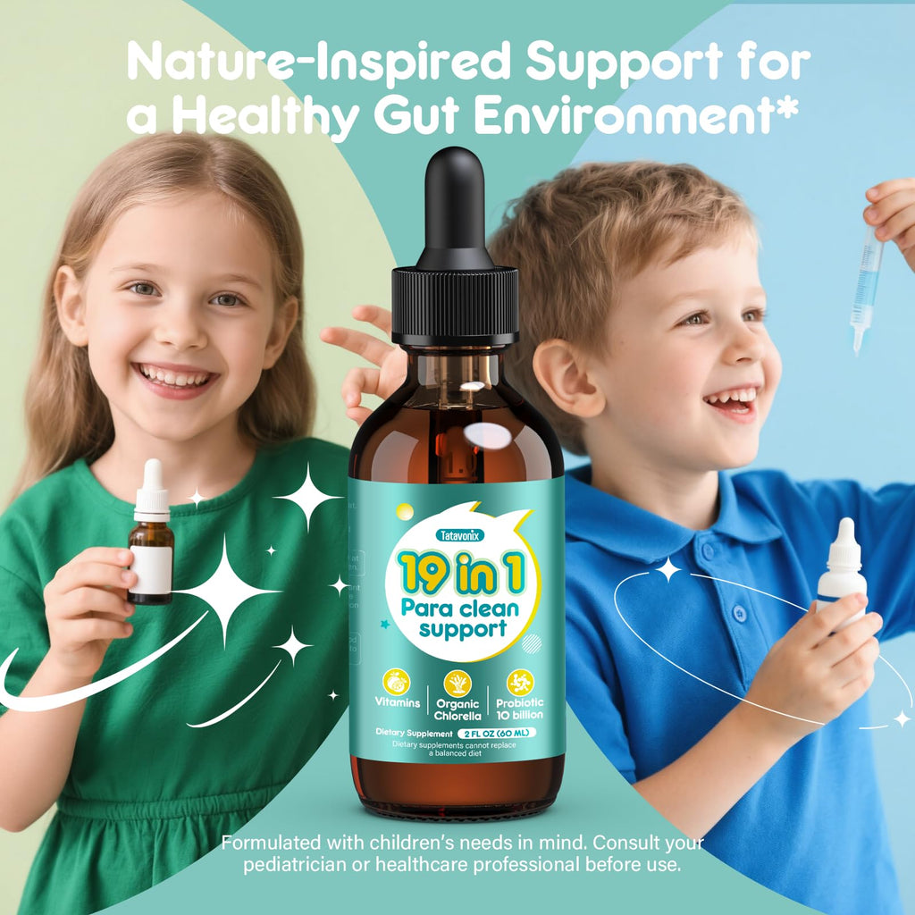 Tatavonix 19 in 1 Herbal Gut Cleanse Drops – Wormwood, Black Walnut, Chlorella 250mg, 10B Probiotics, Clove & Oregano – Liquid Detox Support for Adults & Kids, Alcohol-Free, 4oz - TrustMedUSA