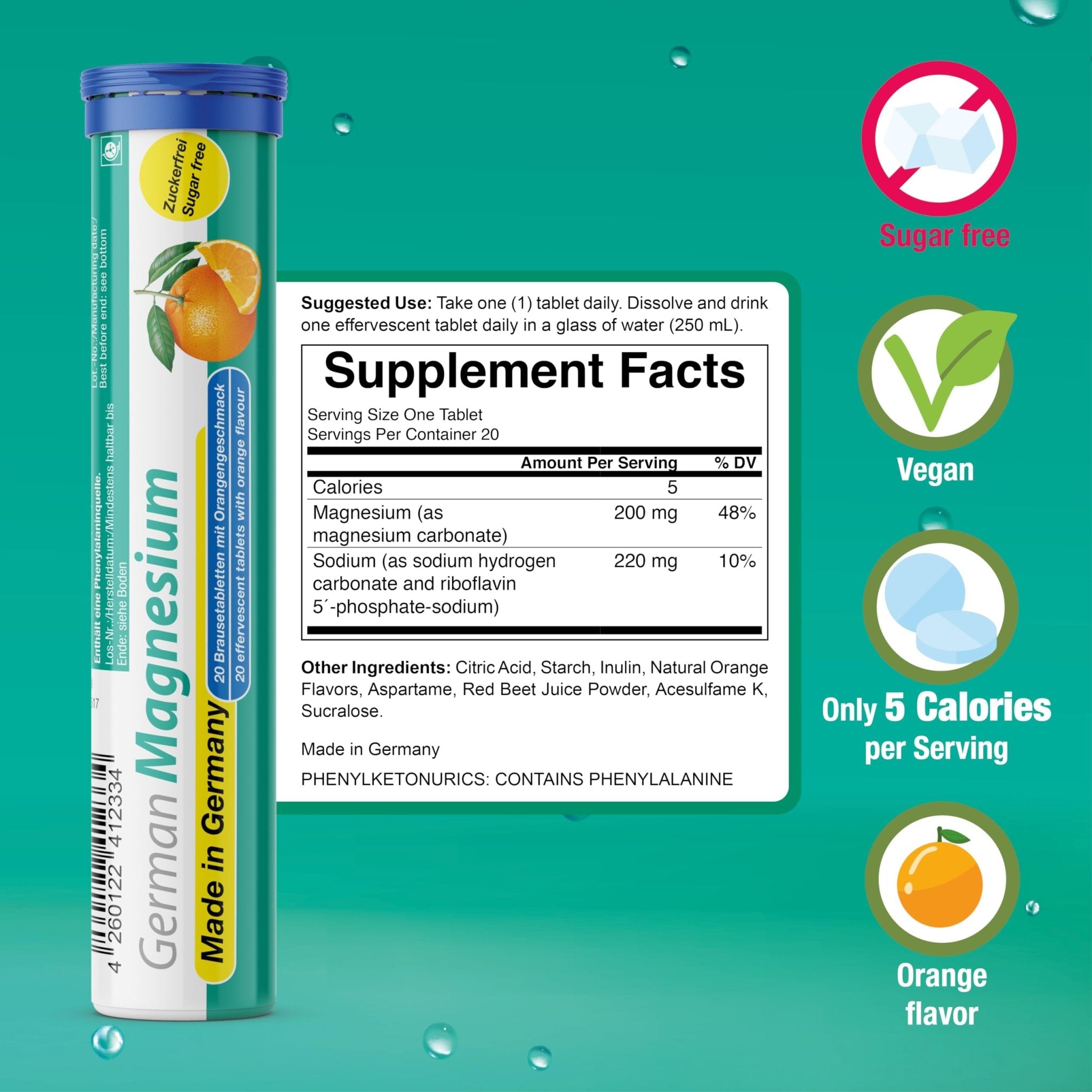 T&D German Elektrolyt Mix - 40 Fizzy Effervescent Tabelts - Orangeflavour - Sugarfree - Made in Germany - Maple Wellness Supplements