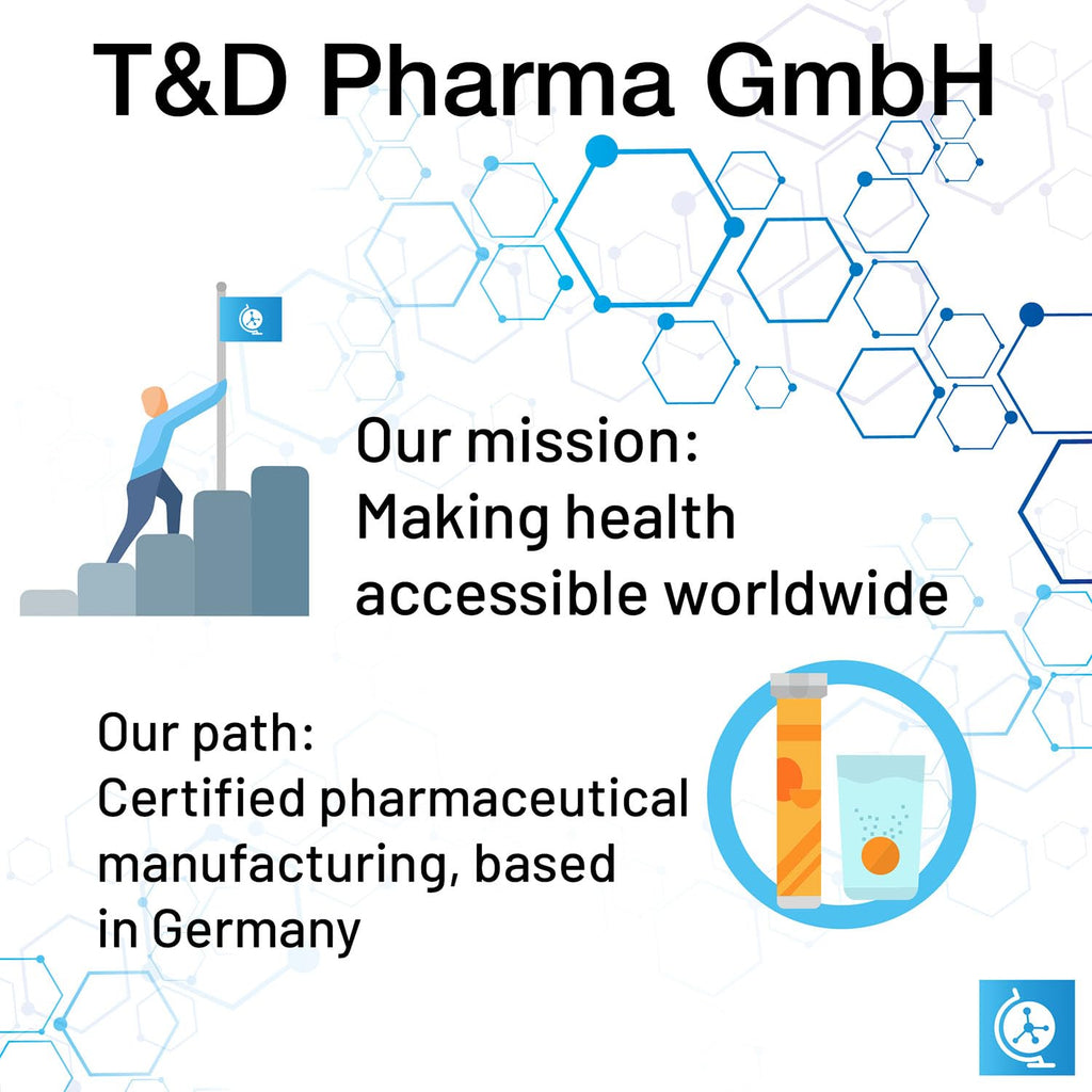 T&D German Iron 14 mg - 140 Vegan Drink Effervescent Tablets - Cherry Flavor - Made in Germany - Maple Wellness Supplements