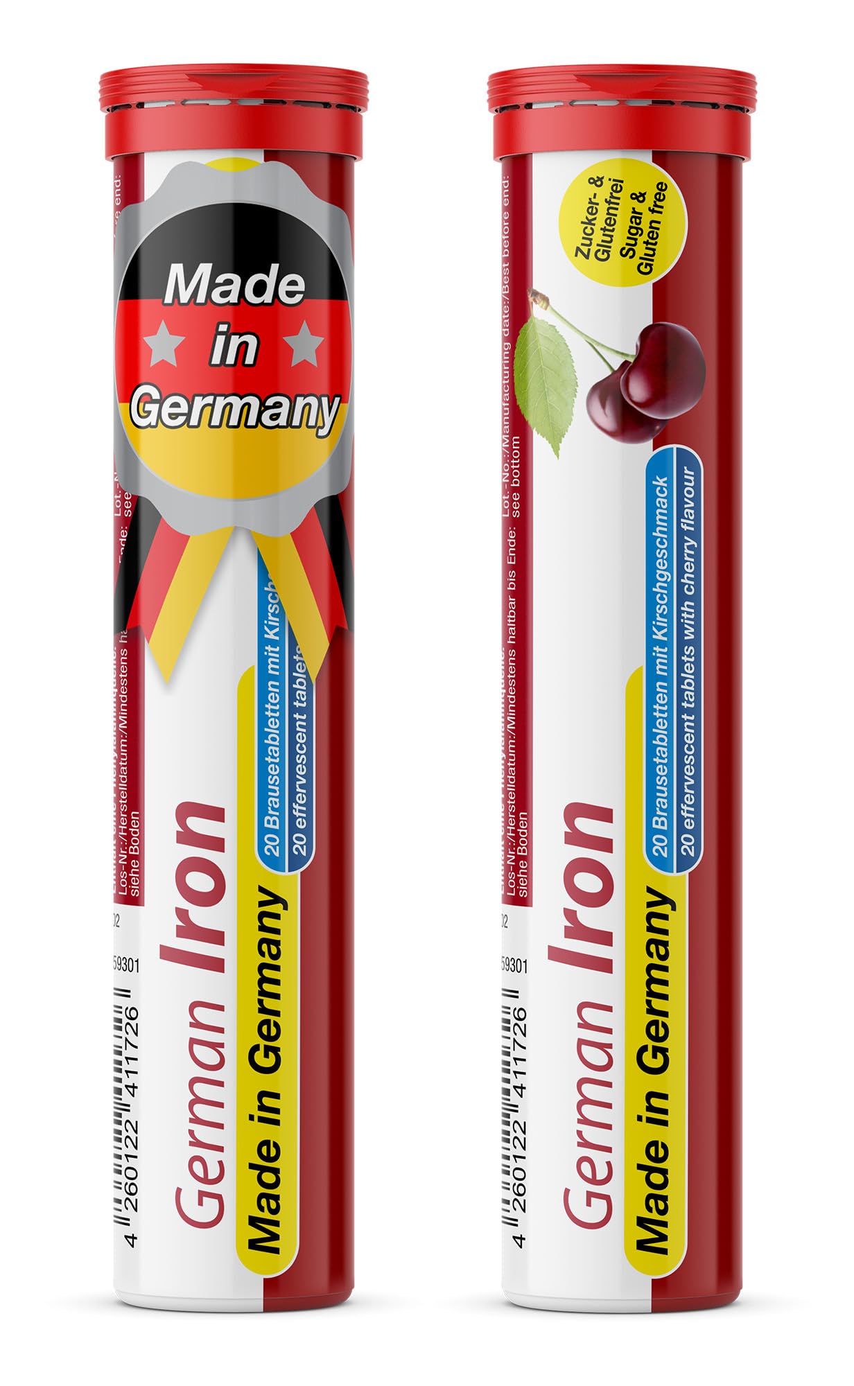 T&D German Iron 14 mg - 40 Vegan Drink Effervescent Tablets - Cherry Flavor - Made in Germany - Maple Wellness Supplements