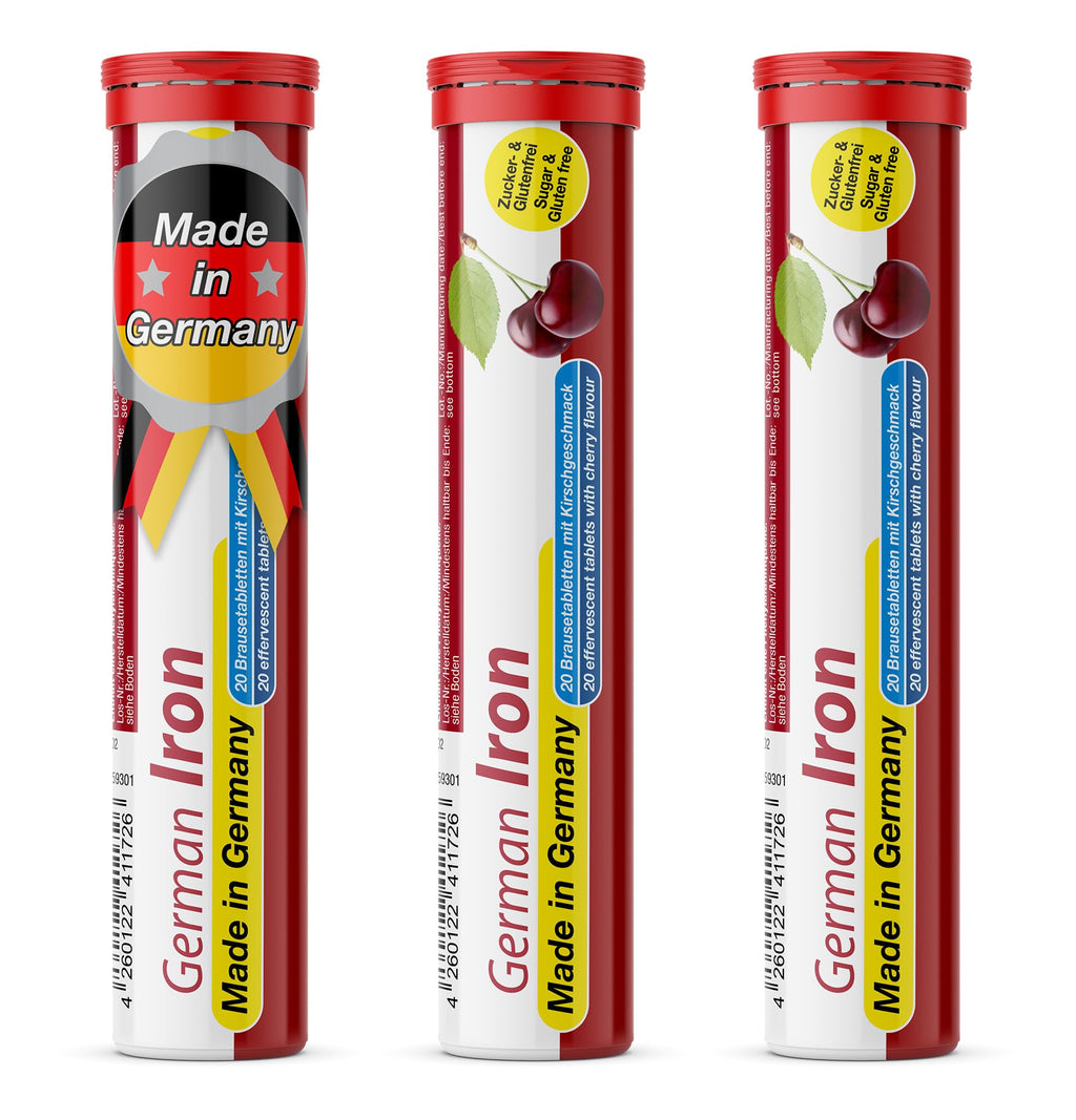 T&D German Iron 14 mg - 60 Vegan Drink Effervescent Tablets - Cherry Flavor - Made in Germany - Maple Wellness Supplements
