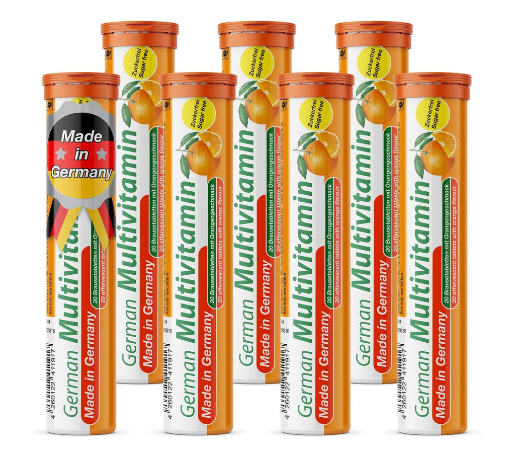 T&D German Multivitamin Drink Effervescnet Tablets 140 Servings Orange Flavour - Vitamin C, E, B1, B2, B6, B12, Biotin, Folic Acid, Niacin, Pantothenic Acid Pharma – Made in Germany - Maple Wellness Supplements