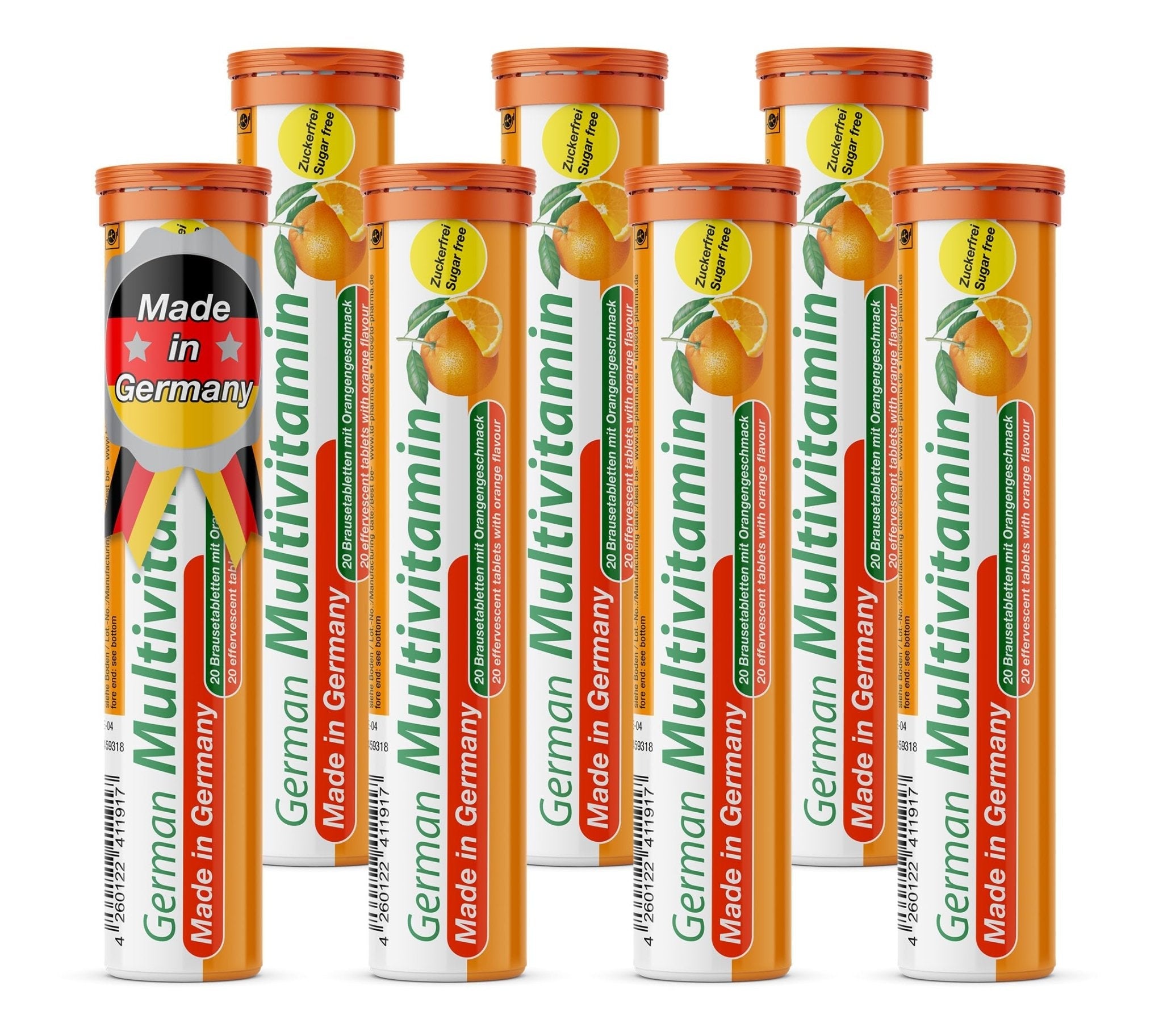 T&D German Multivitamin Drink Effervescnet Tablets 140 Servings Orange Flavour - Vitamin C, E, B1, B2, B6, B12, Biotin, Folic Acid, Niacin, Pantothenic Acid Pharma – Made in Germany - Maple Wellness Supplements