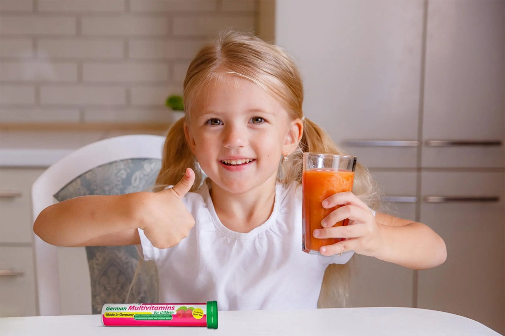 T&D German Multivitamin for Children 60 Drink Effervescent Tablets - Sweet Raspberry Flavour, Sugar Free, Vegan - Vitamin C, E, B1, B2, B6, B12 - TrustMedUSA