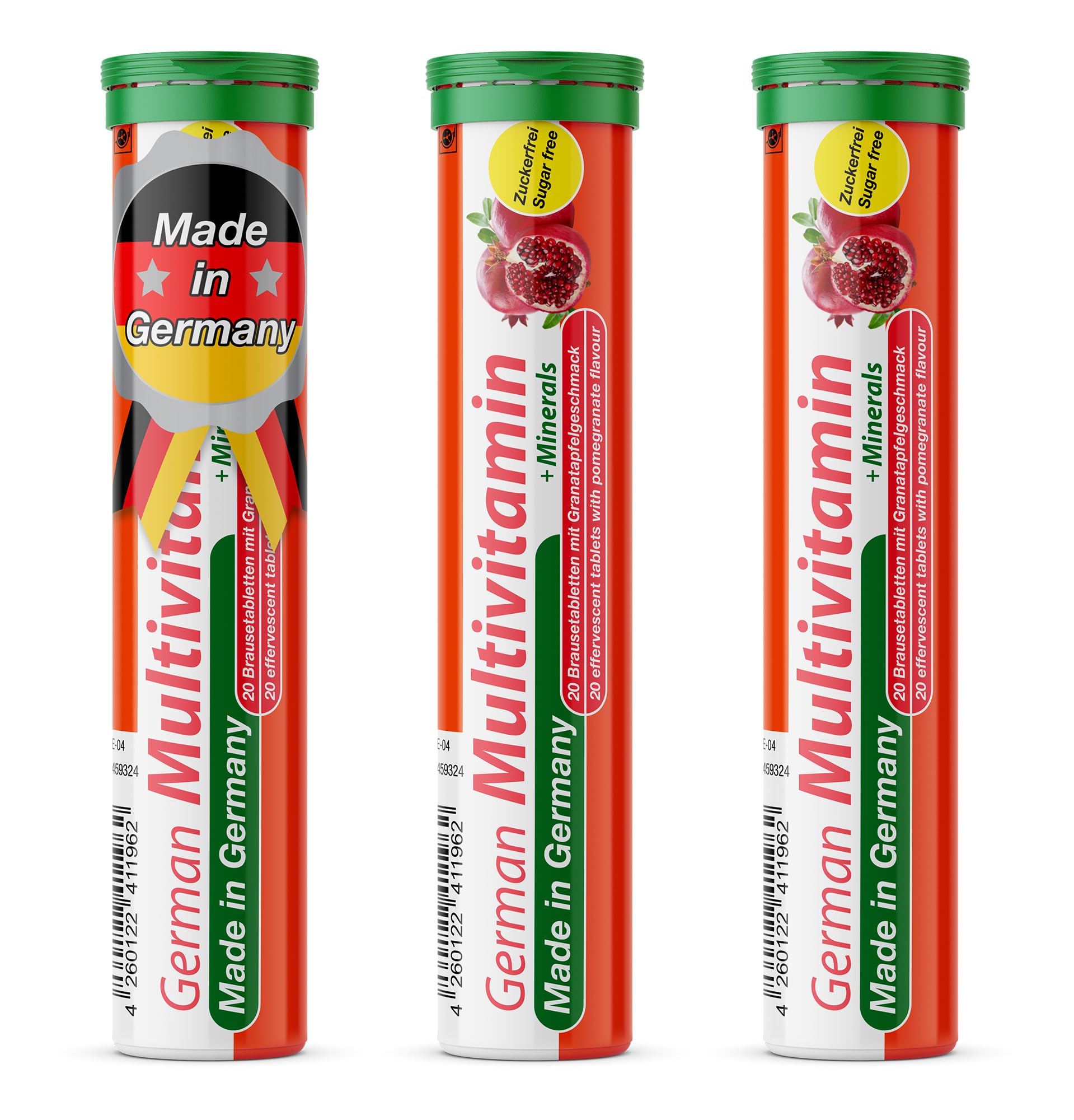 T&D German Multivitamin + Mineralien Drink Effervescent Tablets 60 Servings Pomegranate Flavour – 10 Vitamins + 2 Minerals – Made in Germany - Maple Wellness Supplements