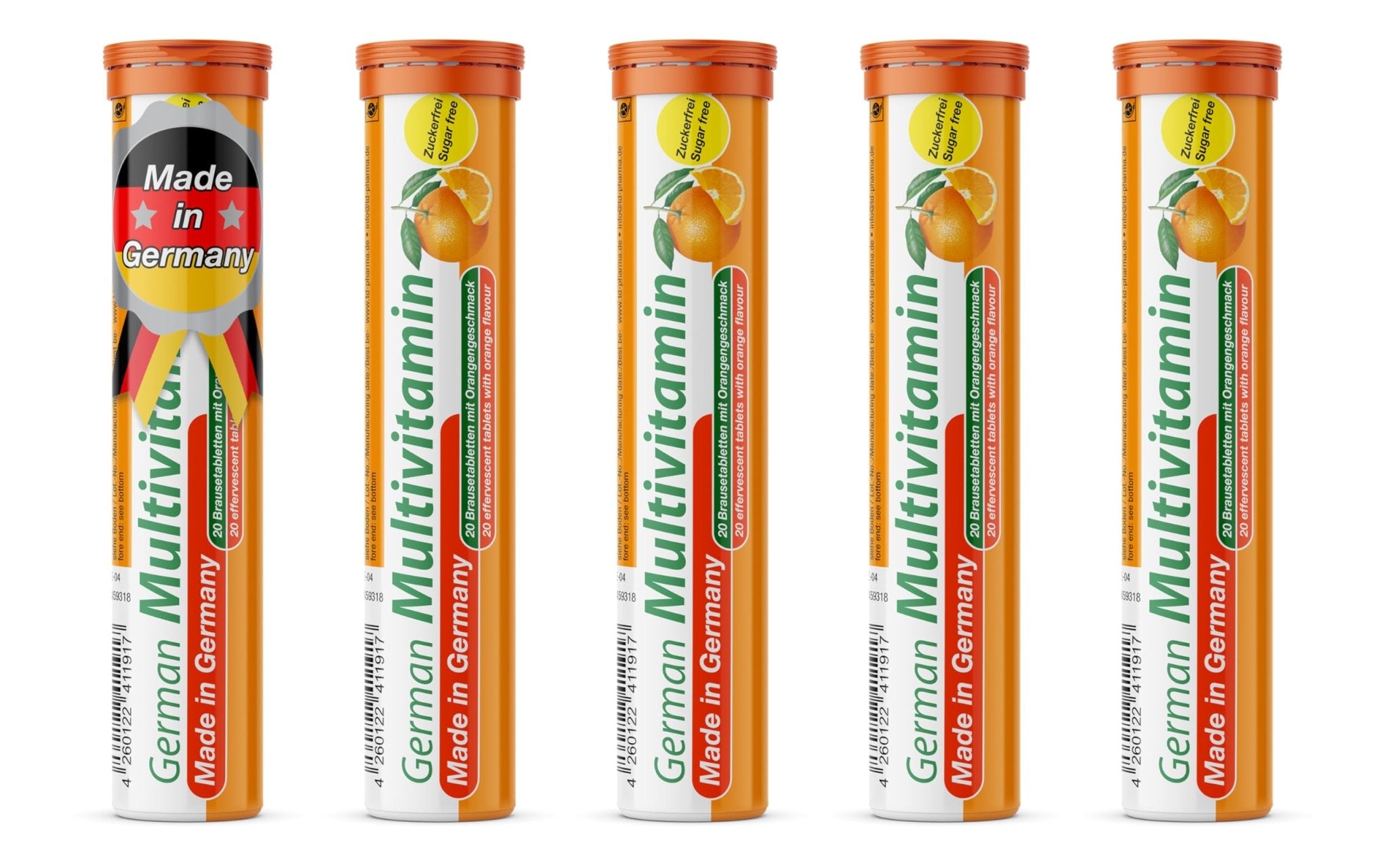 T&D German Multvitamin 10 Vitamins - 100 Vegan Drink Effervescent Tablets - Orange Flavor - Made in Germany - Maple Wellness Supplements