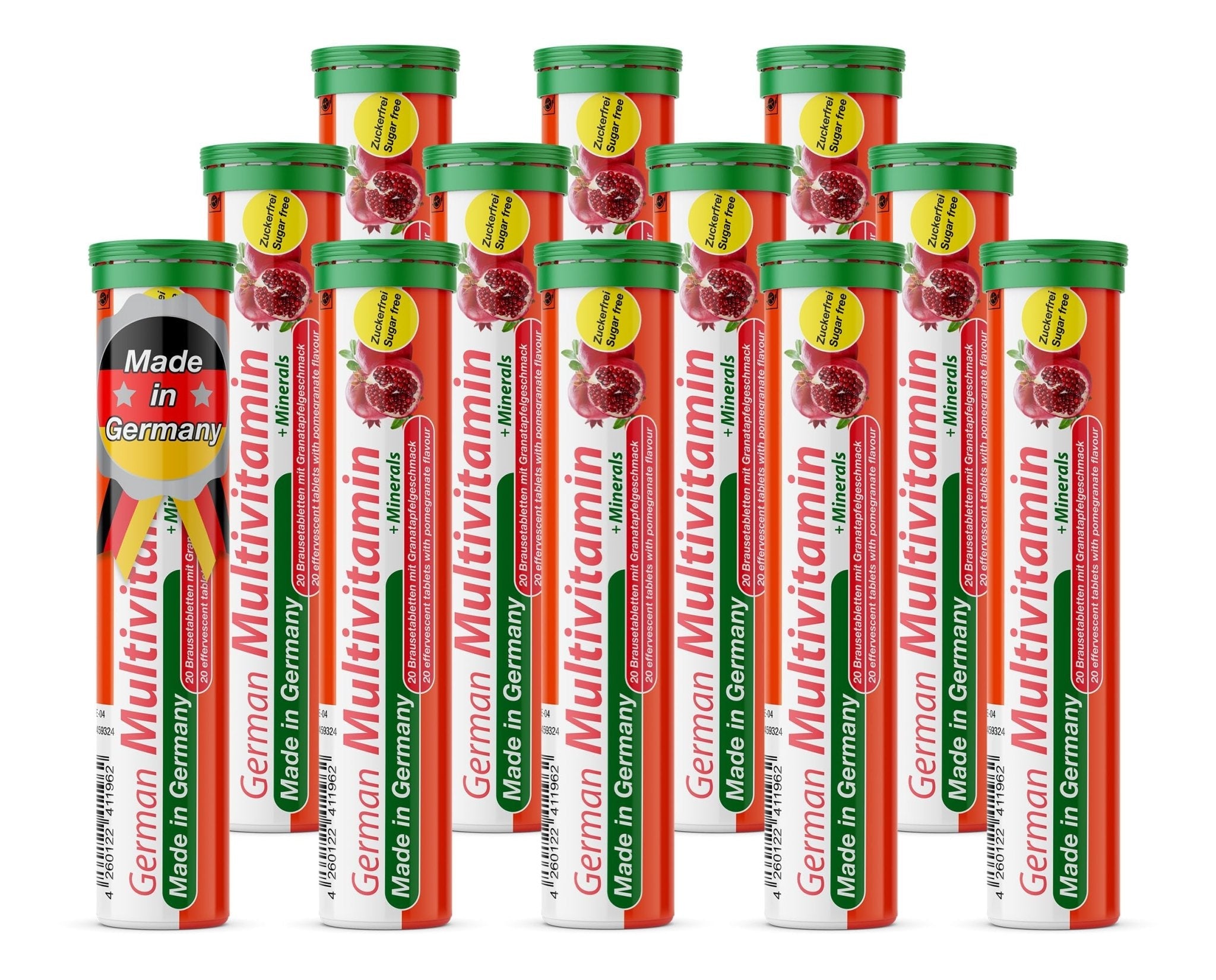 T&D German Multvitamin + Minerals 10 Vitamins 2 Minerals - 240 Vegan Drink Effervescent Tablets - Pomegranate Flavor - Made in Germany - Maple Wellness Supplements
