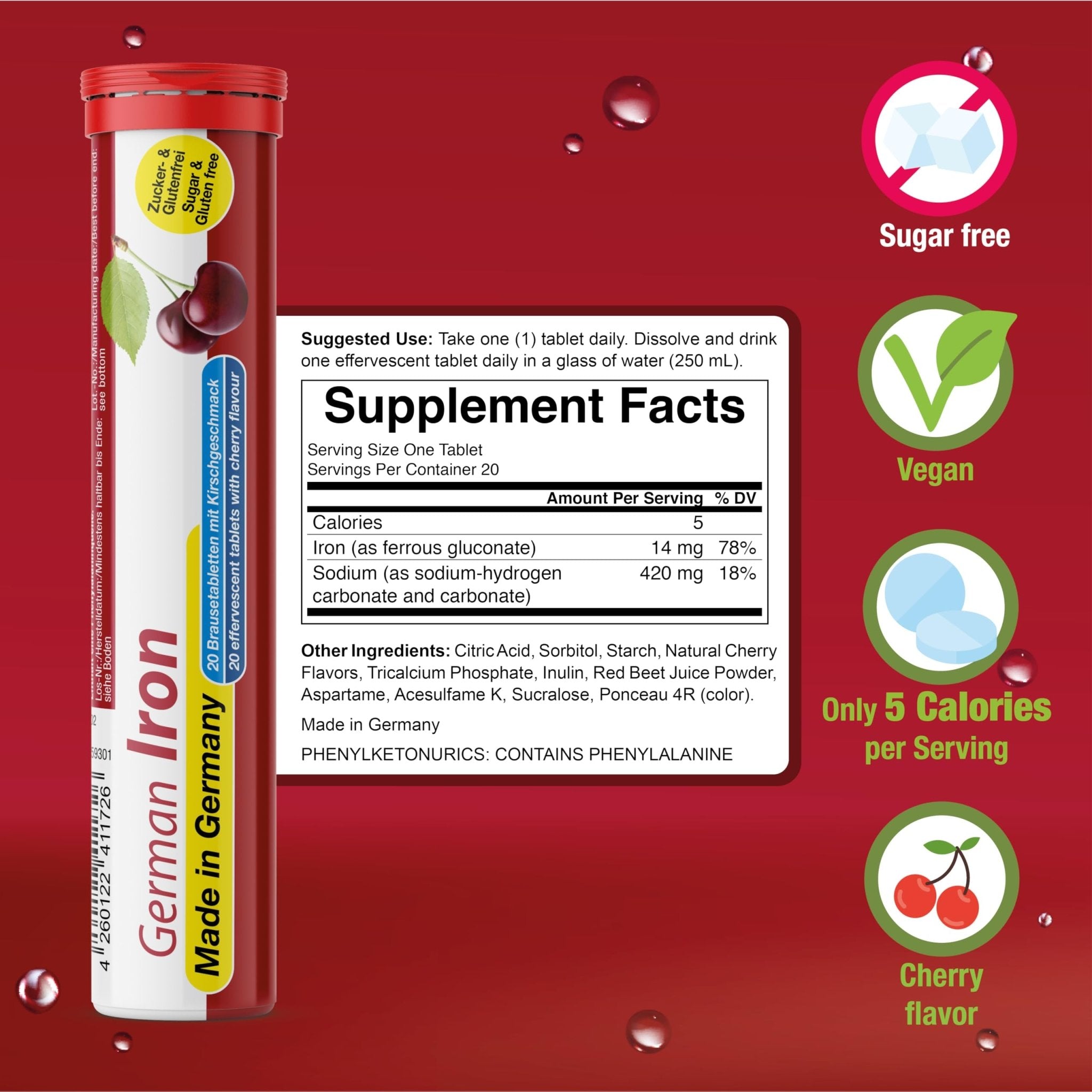 T&D German Vitamin, Minerals - 140 Vegan/Vegetarian Drink Effervescent Tablets - Mixed Fruit Flavor Box - Made in Germany - TrustMedUSA