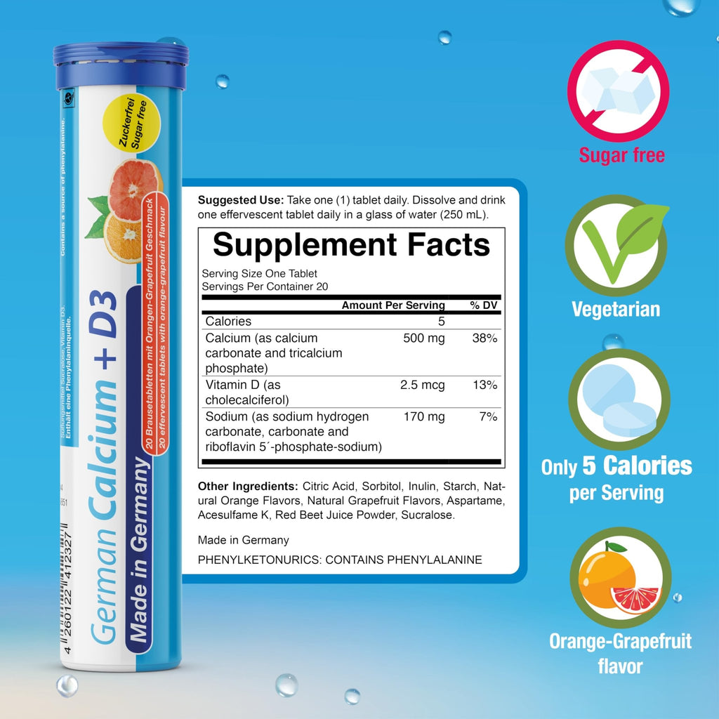 T&D German Vitamin, Minerals - 140 Vegan/Vegetarian Drink Effervescent Tablets - Mixed Fruit Flavor Box - Made in Germany - TrustMedUSA
