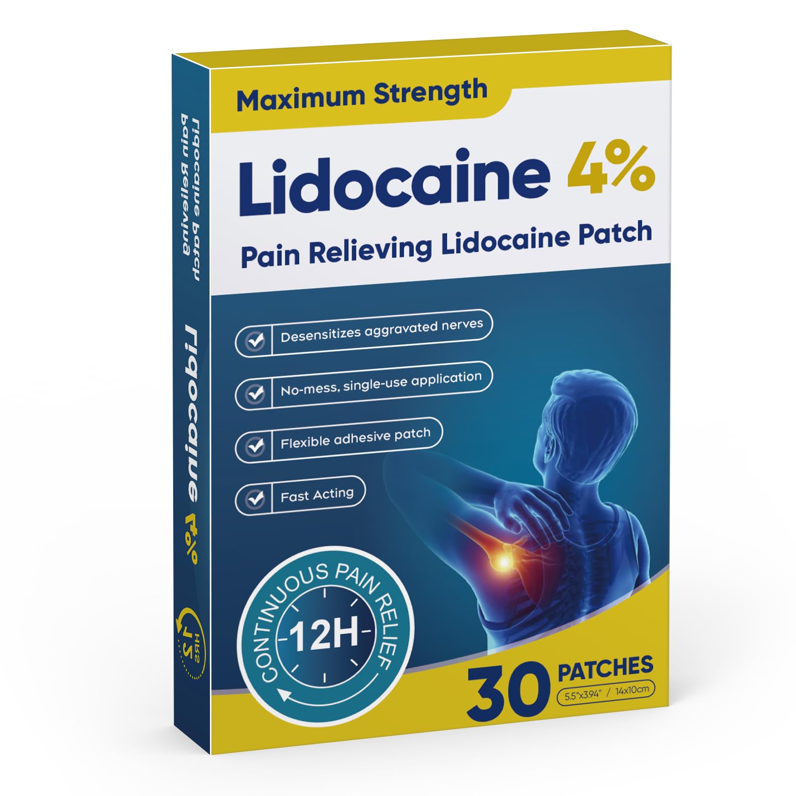 Teemofe 4% Lidocaine Pain Relief Patches – Maximum OTC Strength, Fast-Acting Targeted Relief, for Muscle & Joint Discomfort, 30 Count-10 - TrustMedUSA