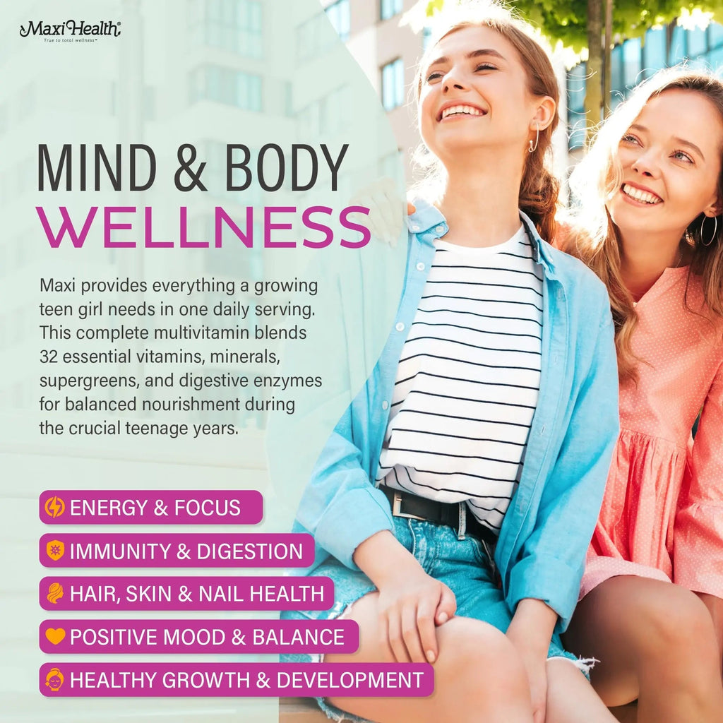 Teen Vitamins for Girls 12-17 - Teen Multivitamin D3, Iron, Calcium, Biotin, Zinc, Digestive Enzymes – Teenager Girl Multi Vitamins - TrustMedUSA