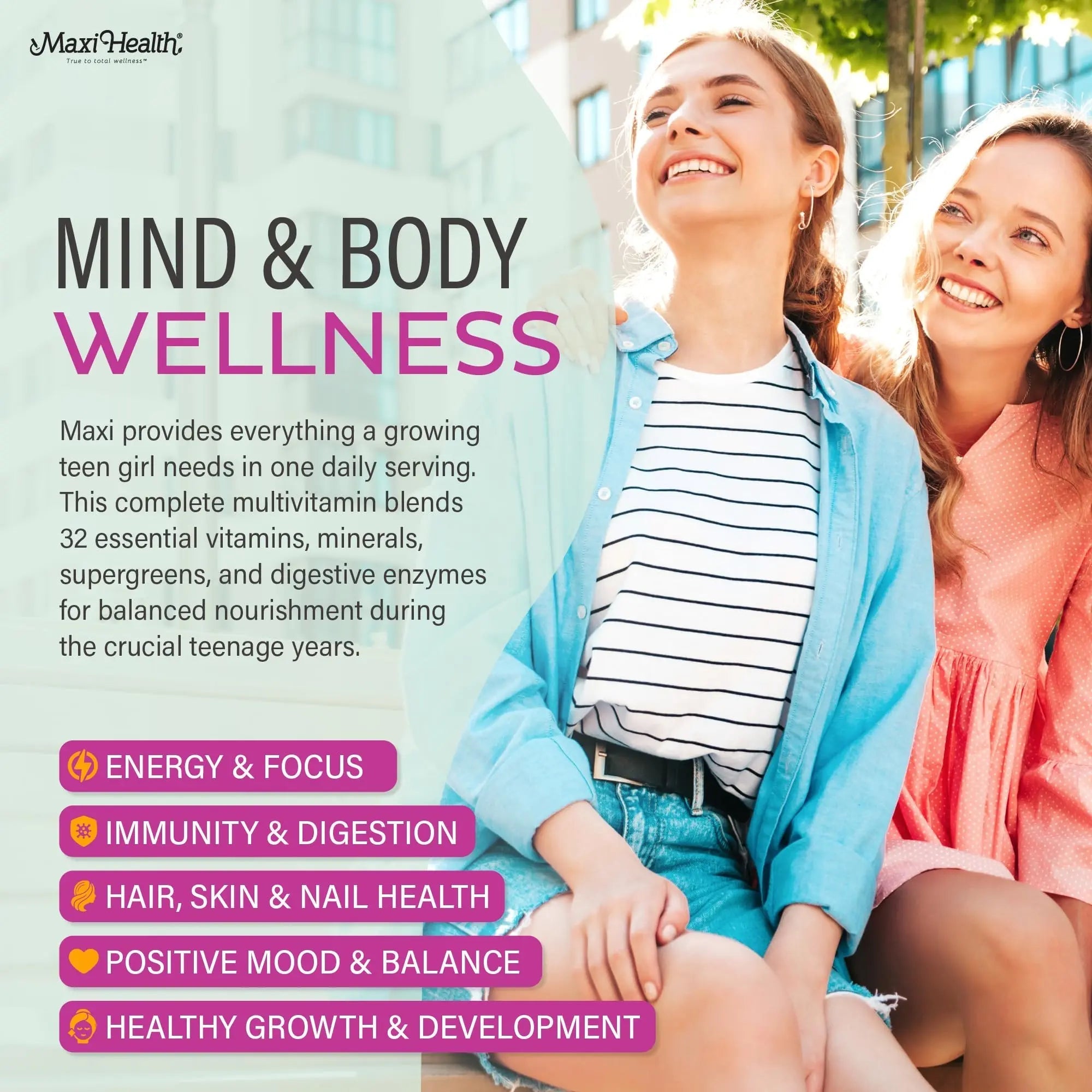 Teen Vitamins for Girls 12-17 - Teen Multivitamin D3, Iron, Calcium, Biotin, Zinc, Digestive Enzymes – Teenager Girl Multi Vitamins - TrustMedUSA