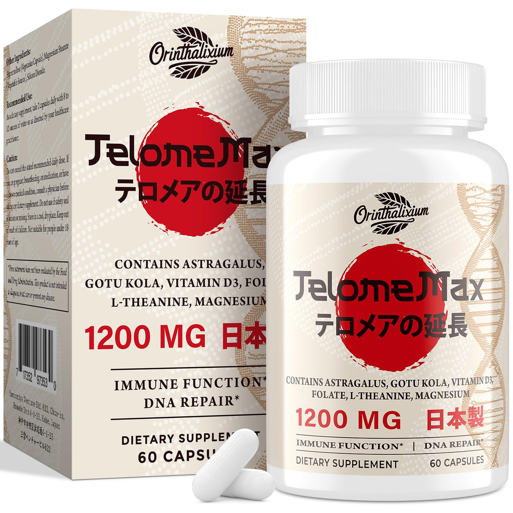 Telomere Lengthening Supplements – Organic Astragalus, Gotu Kola, Vitamin D3, Folate, L-Theanine – Anti-Aging, DNA Repair, Immune & Cellular – 60 Vegan Capsules, Made in Japan (1 Bottle) - TrustMedUSA