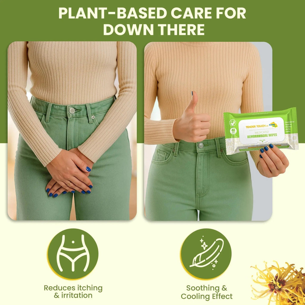 Tender Touch Hemorrhoid Wipes with Witch Hazel and Aloe, Flushable Medicated Wipes for Hemorrhoid and Vaginal Relief - Postpartum-Safe, Fragrance-free, Travel Size, 1 Pack, 48-ct. - TrustMedUSA