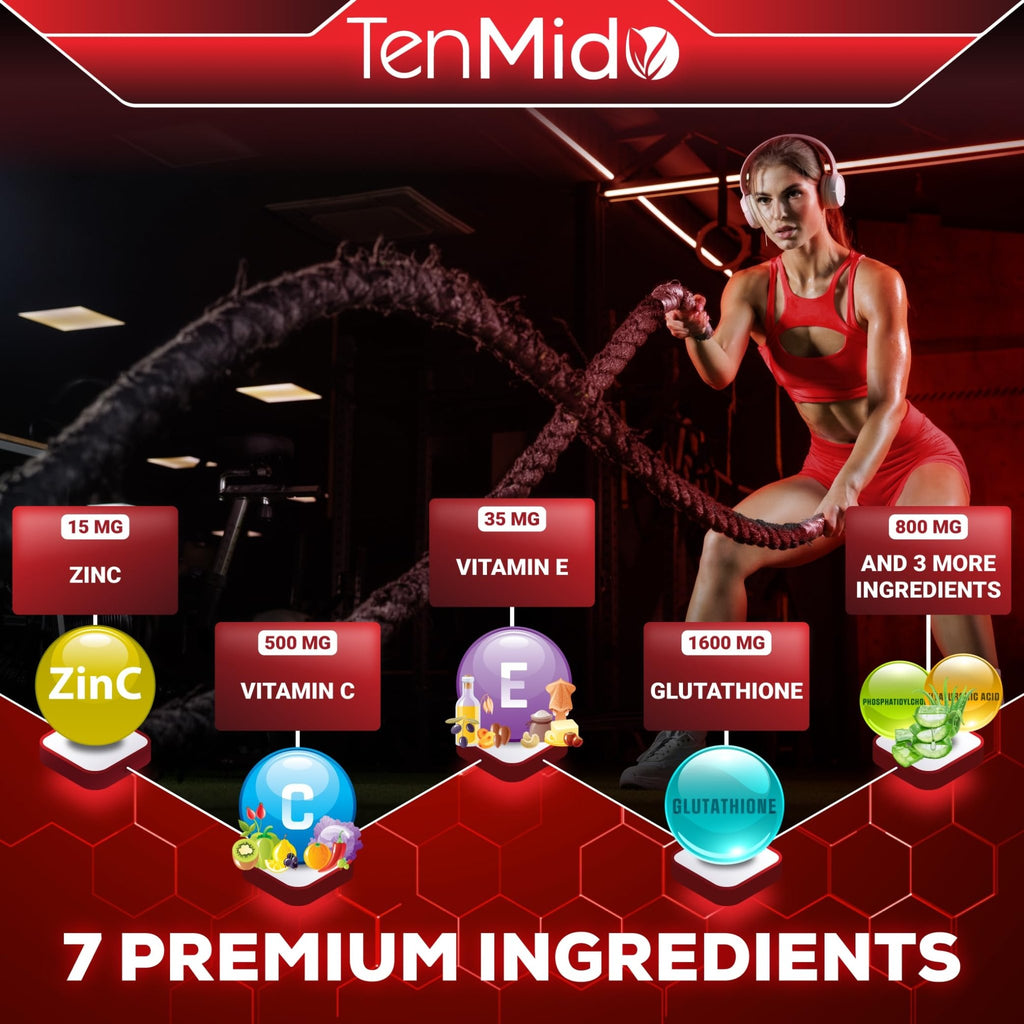 Tenmido Liposomal Glutathione Supplement - 7in1 Liquid Drops with Zinc, Vitamin C, Vitamin E, Phosphatidylcholine, Hyaluronic Acid, and Aloe Vera - Vegan, Non-GMO - 30ml 1 Fl Oz - TrustMedUSA