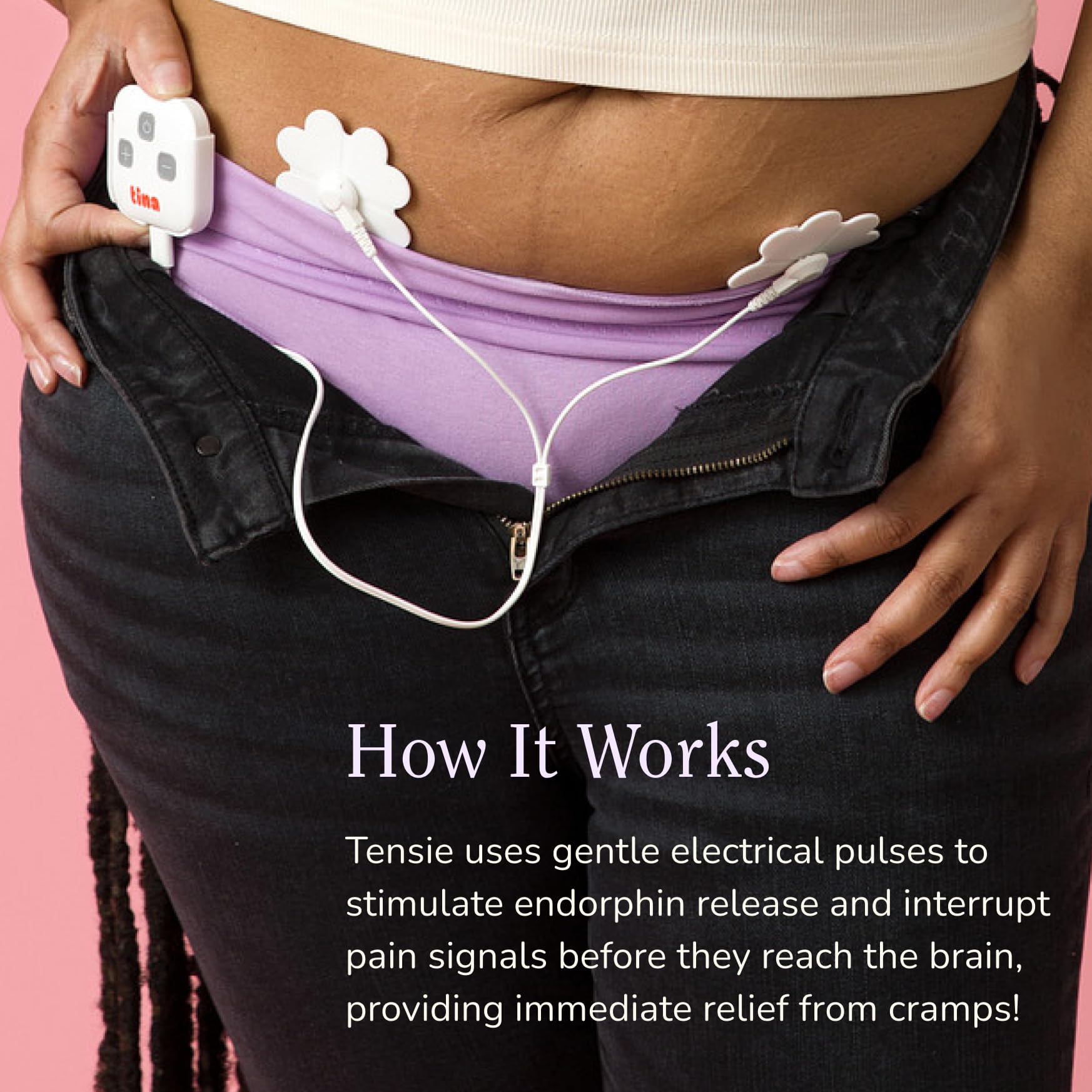 Tensie | Portable Period Pain Relief Device | 30 Gentle, Adjustable Levels for Drug-Free Menstrual Cramp or Lower Back Pain Relief | 10-Hour Battery Life, Rechargeable | Instant Period Cramp Relief - TrustMedUSA
