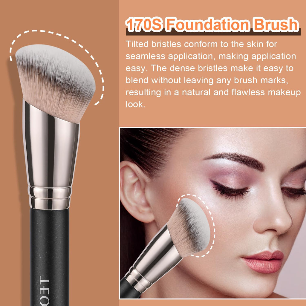 TEOYALL Foundation Contour Conceal Brush Set, 3PCS Angled Synthetic Kabuki Brush for Blending Setting Buffing with Liquid, Cream and Powder Cosmetic (170S/270S/370S) - TrustMedUSA