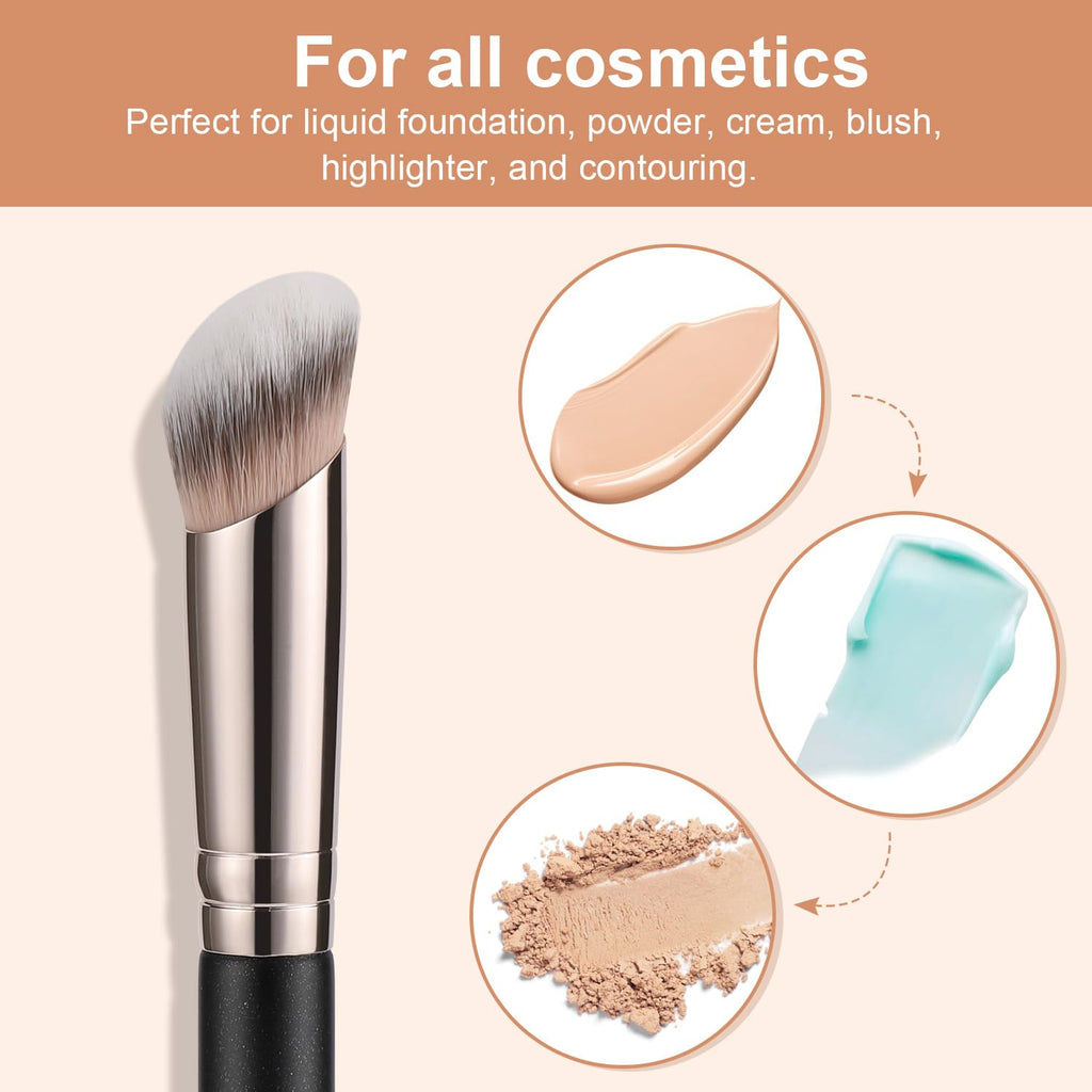 TEOYALL Foundation Contour Conceal Brush Set, 3PCS Angled Synthetic Kabuki Brush for Blending Setting Buffing with Liquid, Cream and Powder Cosmetic (170S/270S/370S) - TrustMedUSA
