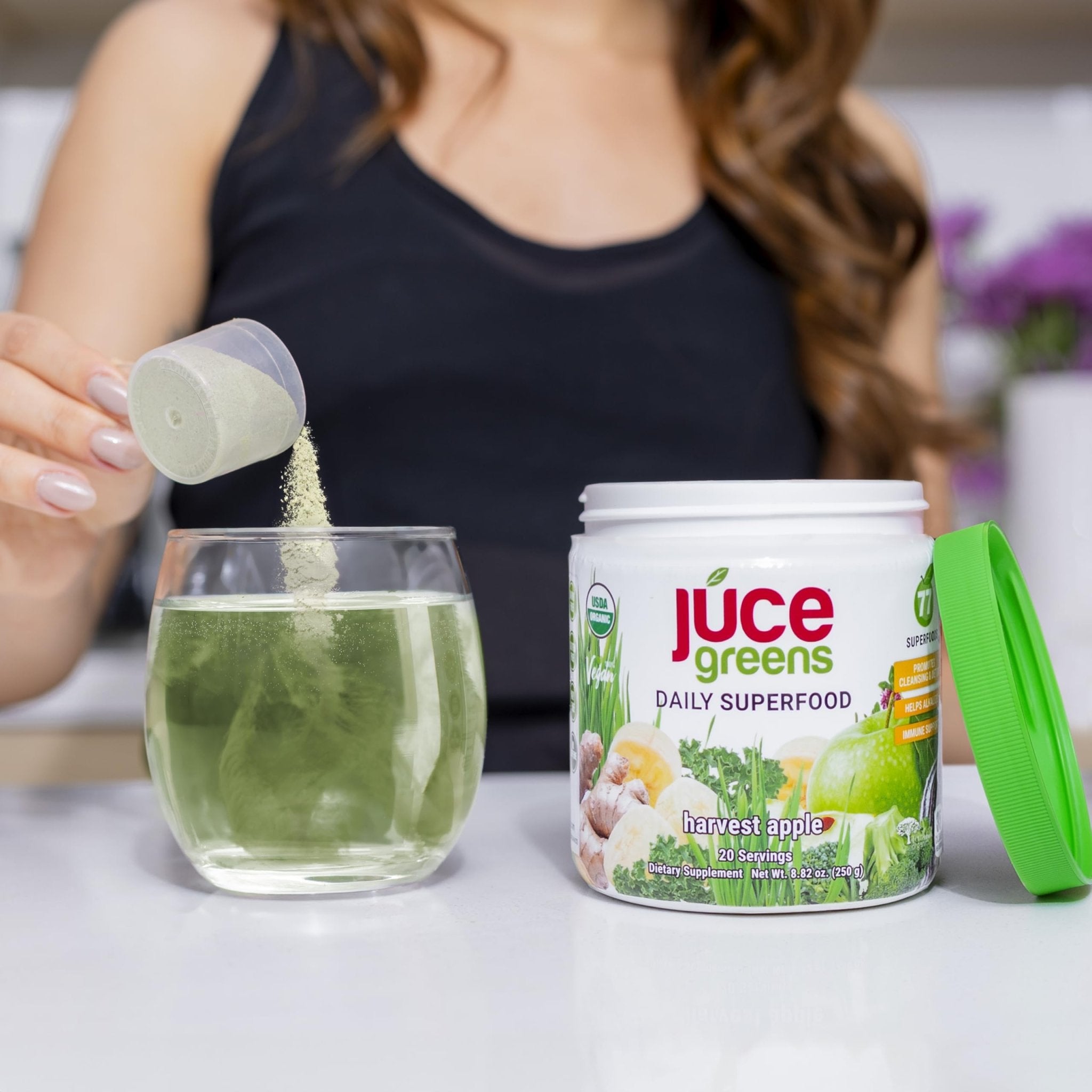 Terra Kai Organics JUCE Green Superfood Powder, Organic Fruits and Veggies Supplement W/ 77 Superfoods Plus Prebiotic Probiotic Blend, Harvest Apple Flavor - 20 Servings (250 g) - TrustMedUSA