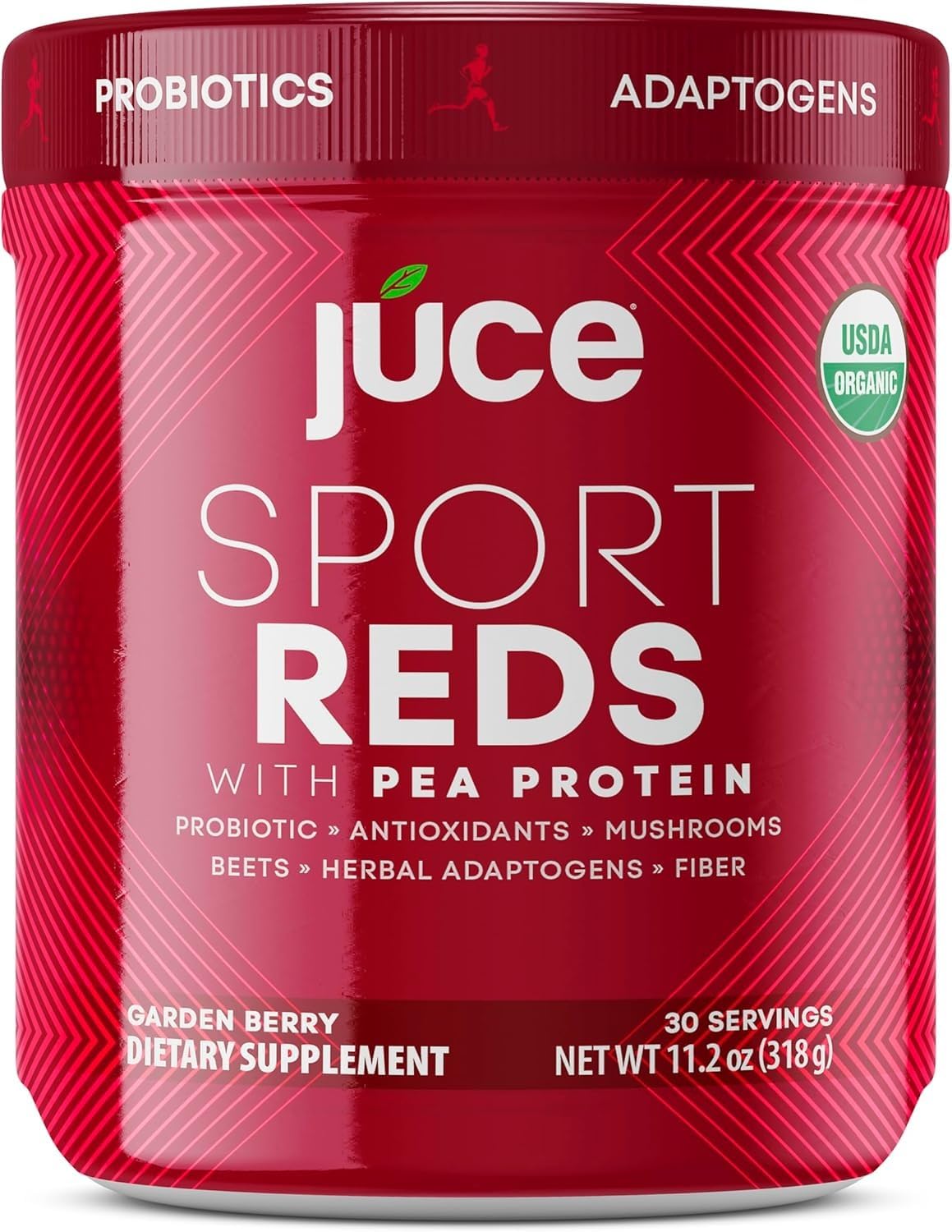 Terra Kai Organics Juce SR7 Sport Reds Organic Fruit & Veggies w/Pea Protein | 43 Superfoods, Antioxidants, Mushrooms, Beets, Herbal Adaptogens, Probiotic, Fiber, Garden Berry Flavor (30 Servings) - TrustMedUSA