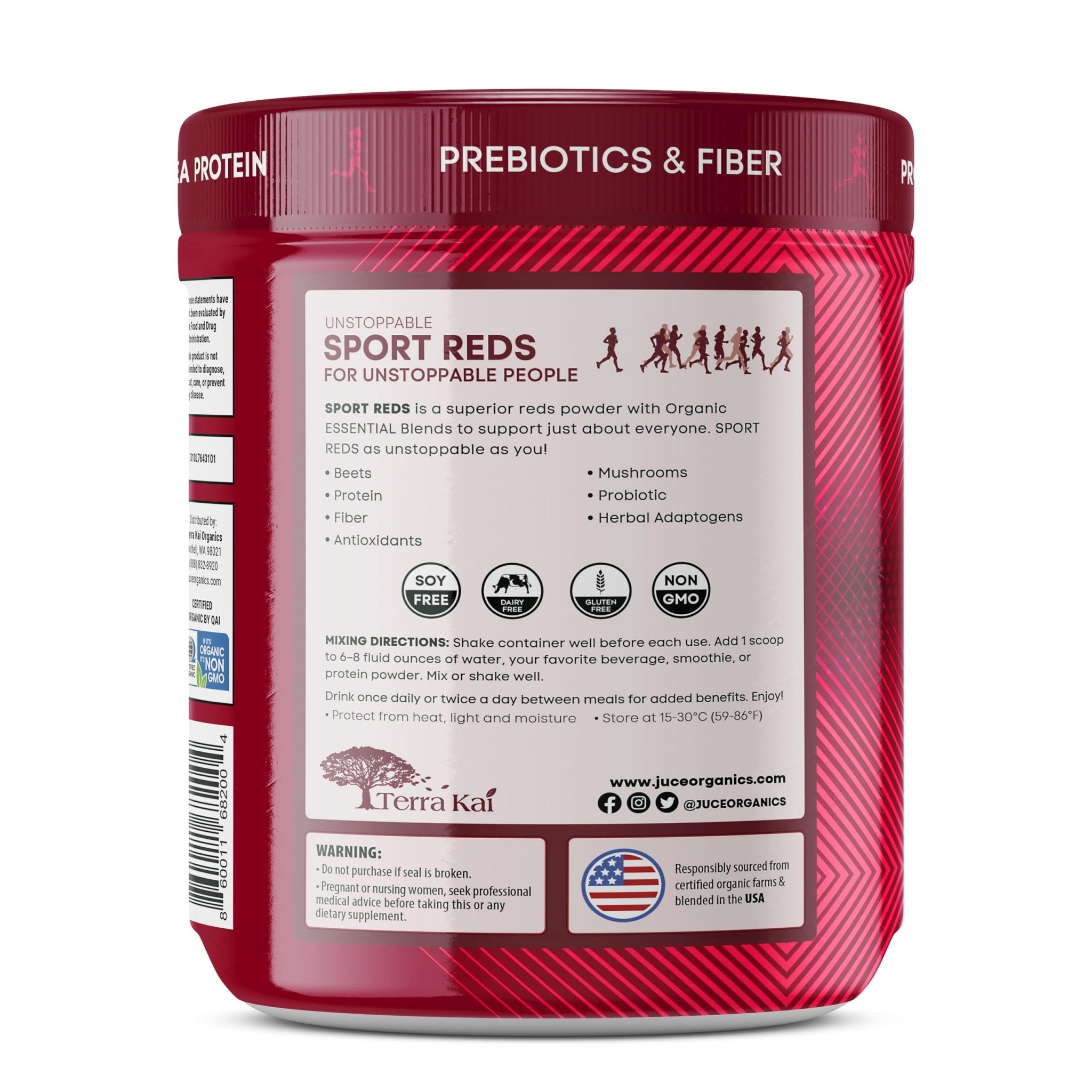 Terra Kai Organics Juce SR7 Sport Reds Organic Fruit & Veggies w/Pea Protein | 43 Superfoods, Antioxidants, Mushrooms, Beets, Herbal Adaptogens, Probiotic, Fiber, Garden Berry Flavor (30 Servings) - TrustMedUSA